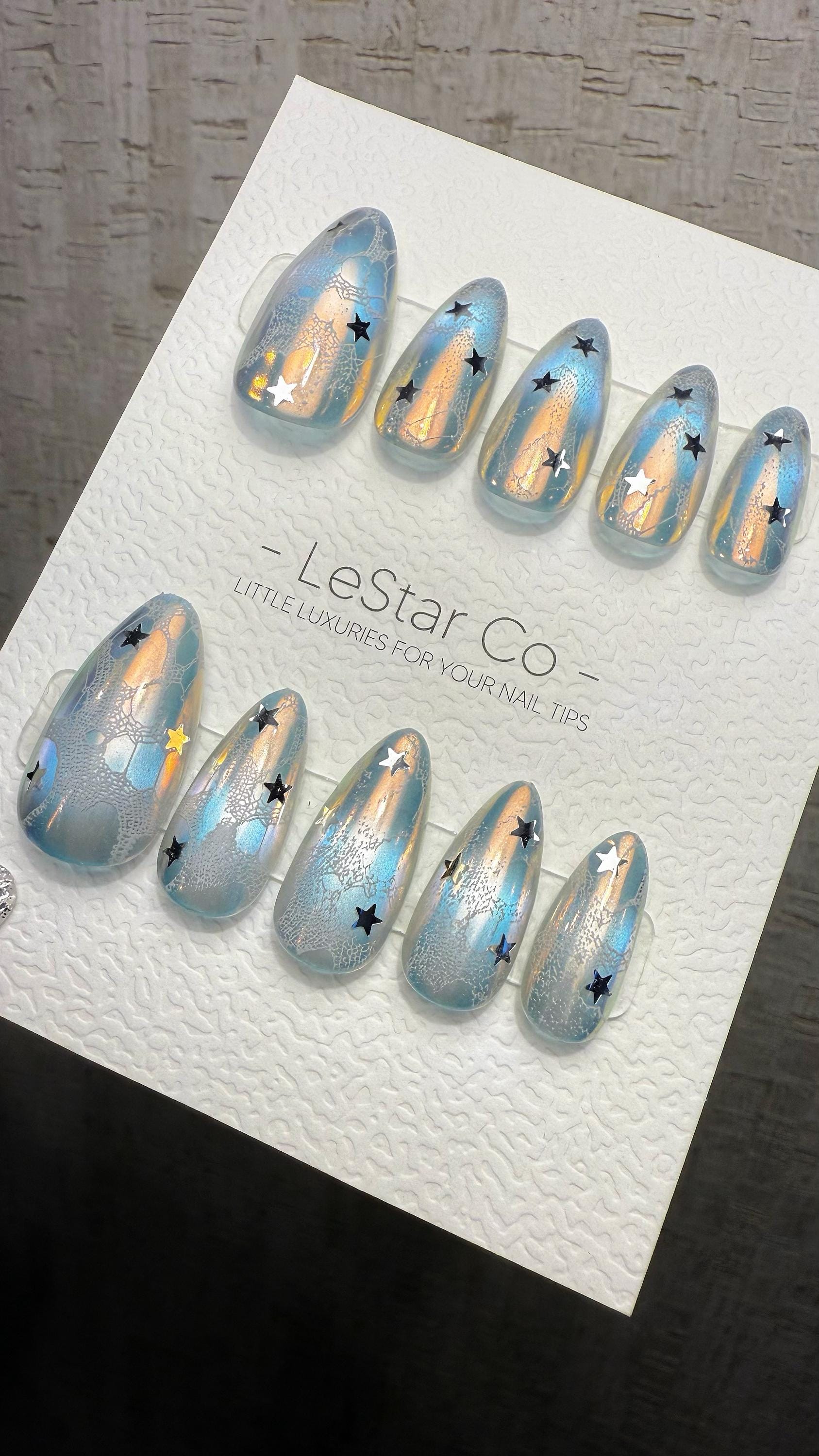 Reusable Lunar Veil Cat Eye Effect | Premium Handmade Press on Nails Gel | Fake Nails | Cute Fun Colorful Gel Nail Artist faux nails ML1044