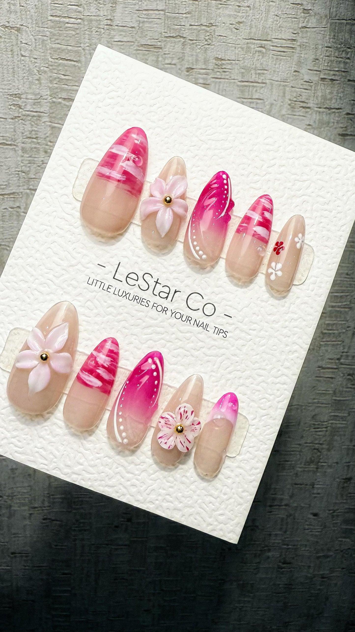 Reusable Blush Blossom Breeze 3D Flower Pink Tip | Premium Handmade Press on Nails Gel | Fake Nails | Cute Pressons Gel faux nails TMR1050