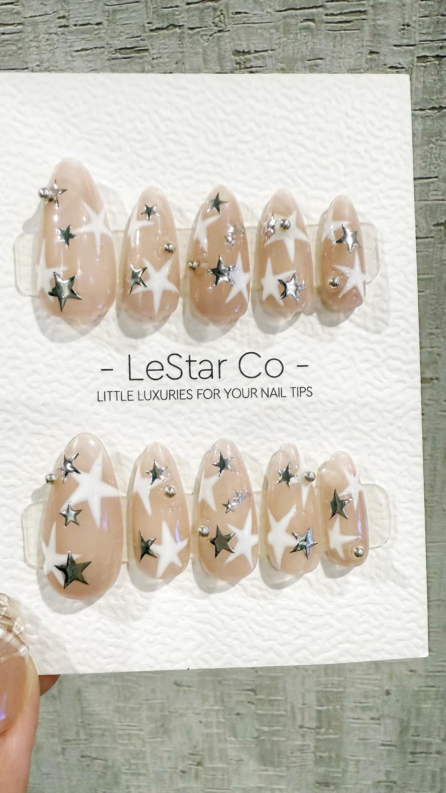 Reusable Starlit Illusion Silver Star| Premium Handmade Press on Nails Gel | Fake Nails | Cute Pressons Gel Nail Artist faux nails TMR1051