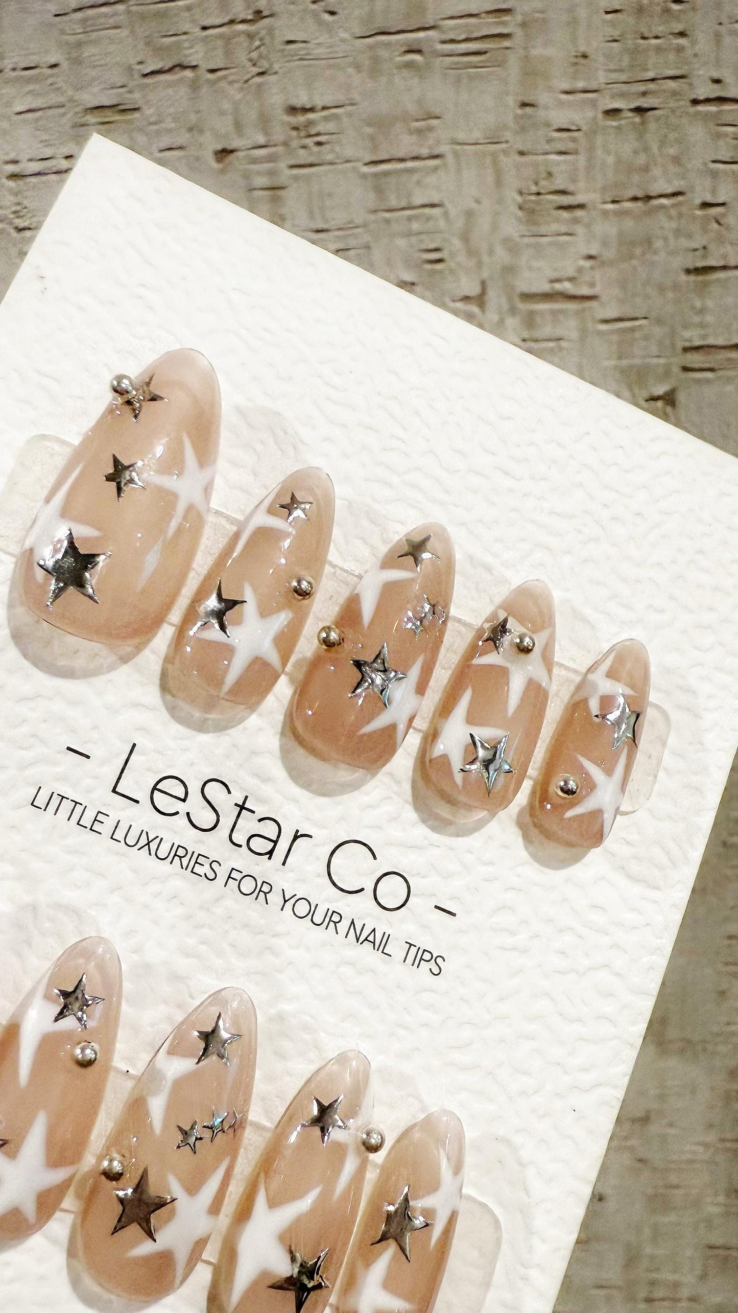 Reusable Starlit Illusion Silver Star| Premium Handmade Press on Nails Gel | Fake Nails | Cute Pressons Gel Nail Artist faux nails TMR1051