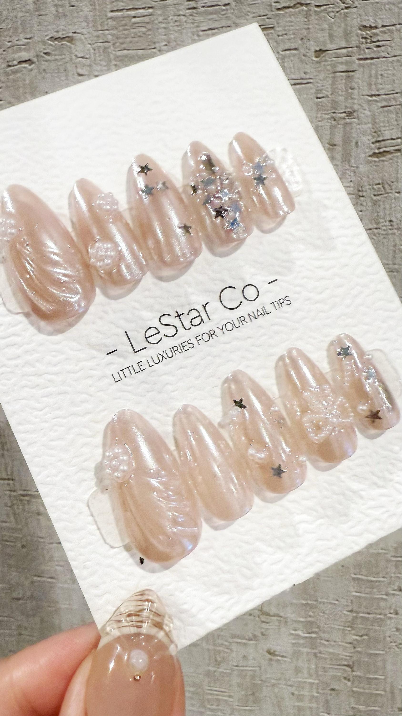 Reusable Celestial Pearls| Premium Handmade Press on Nails Gel | Fake Nails | Cute Pressons Gel Nail Artist faux nails TMR1053