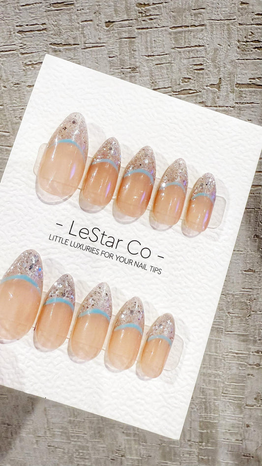 Reusable Glam Ice Peaks Cat Eye Effect French Tip Handmade Press On Nails Gel Fake Nails ML1047