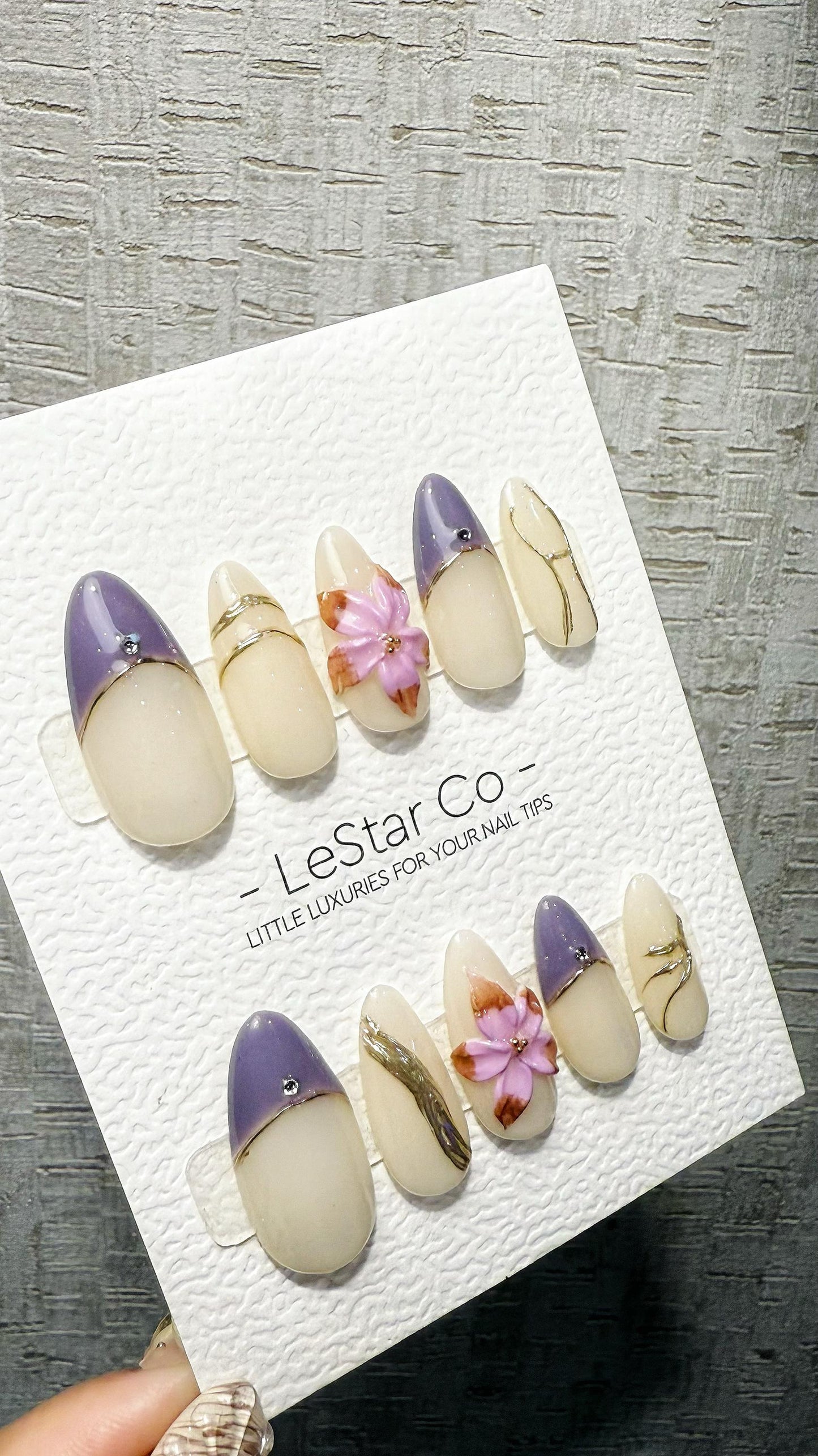Violet Blossom Elegance 3D Flower French Tip Press On Nails Handmade Reusable Gel Nails ML1048