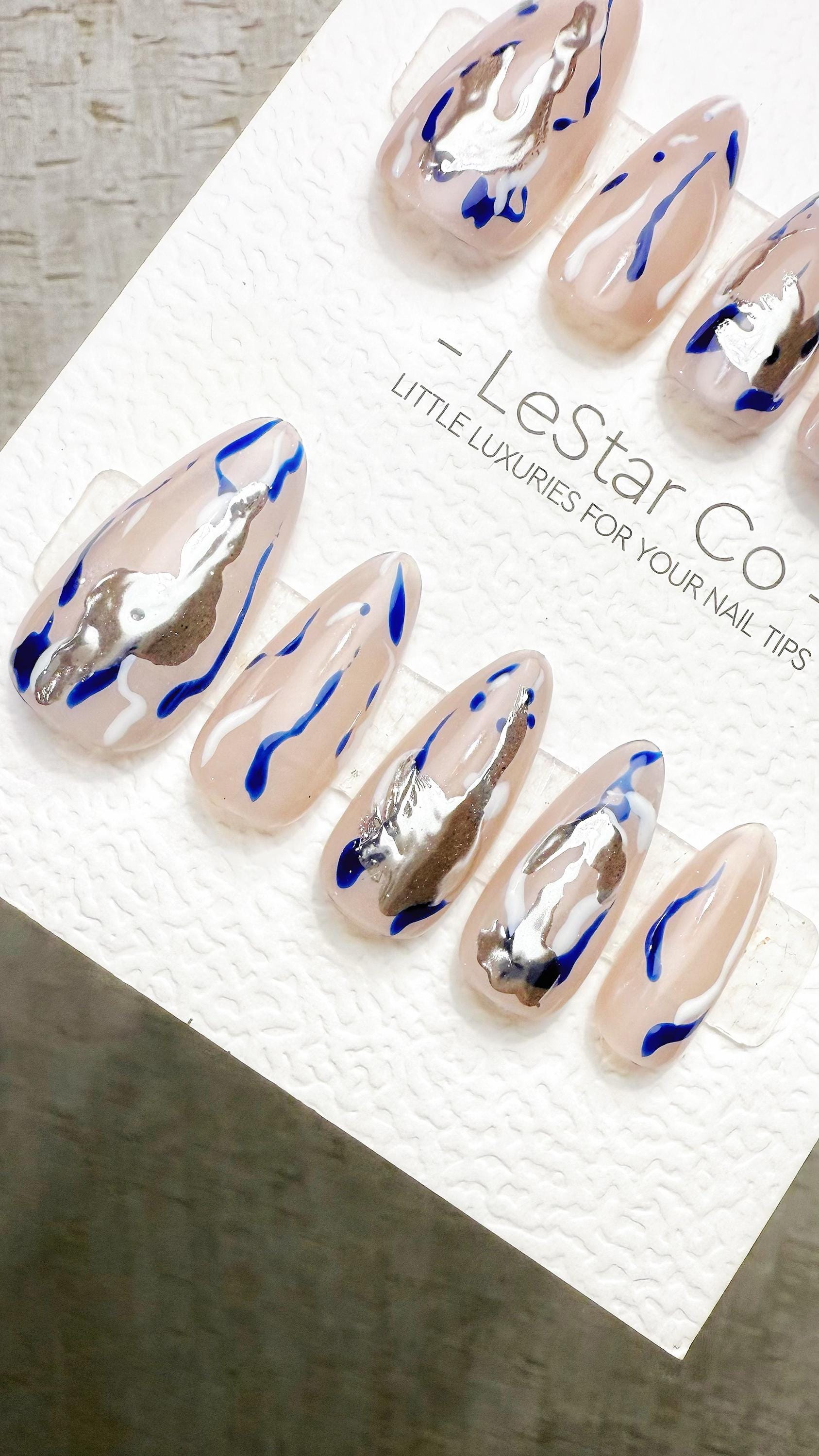 Reusable Metallic Flow|Premium Handmade Press on Nails Gel | Fake Nails | Cute Pressons Nail Artist faux nails TMR1054