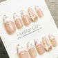Reusable Porcelain Garden 3D Ribbon Lace French Tip| Premium Handmade Press on Nails Gel | Fake Nails | Pressons Gel Nail Artist faux nails