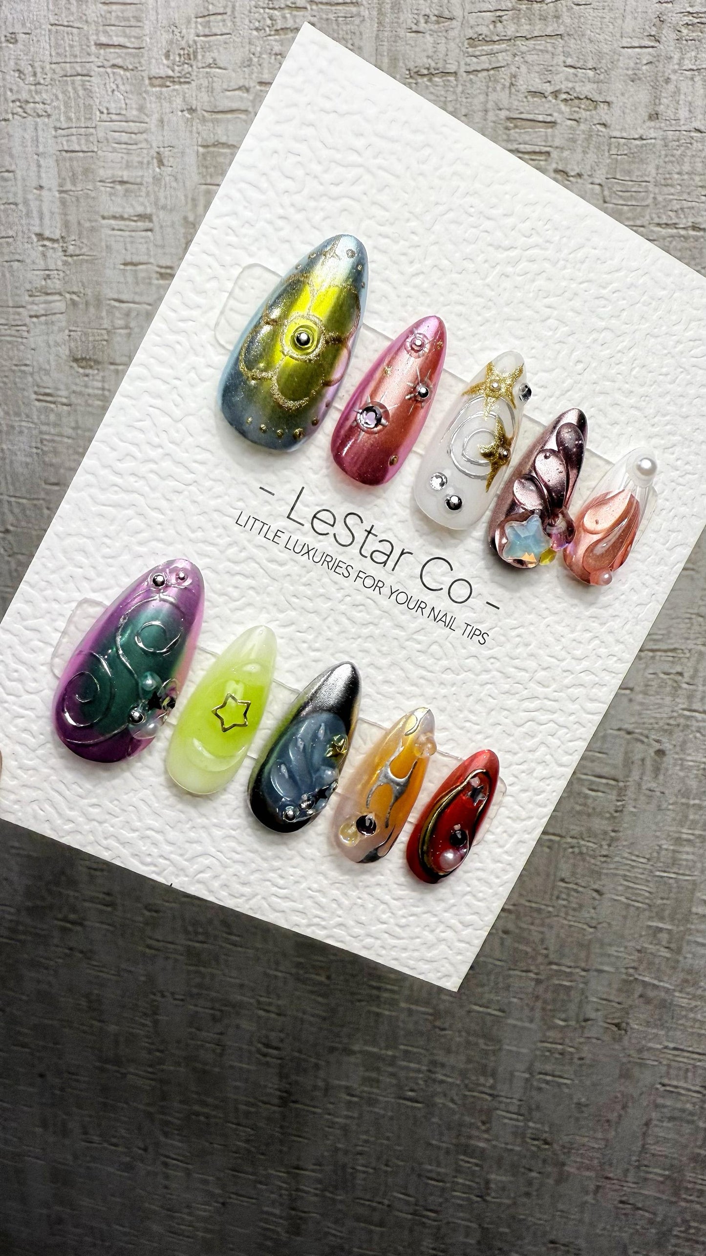 Reusable Celestial Symphony | Premium Handmade Press on Nails Gel | Fake Nails | Cute Pressons Gel Nail Artist faux nails QN1057