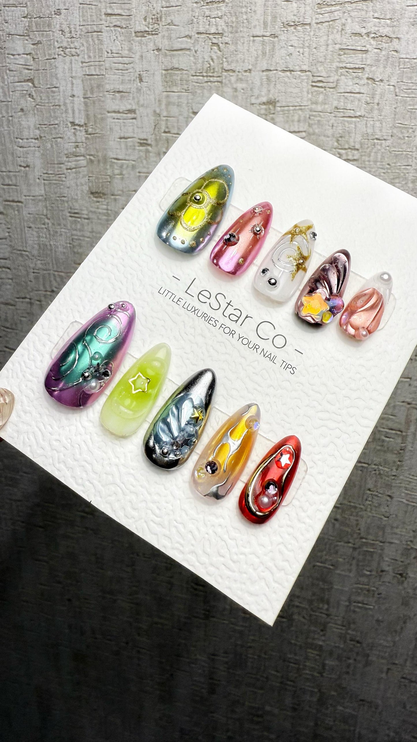 Reusable Celestial Symphony | Premium Handmade Press on Nails Gel | Fake Nails | Cute Pressons Gel Nail Artist faux nails QN1057