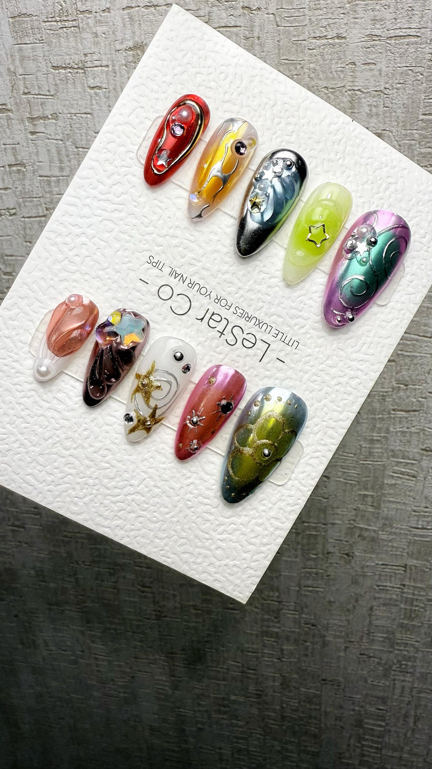 Reusable Celestial Symphony | Premium Handmade Press on Nails Gel | Fake Nails | Cute Pressons Gel Nail Artist faux nails QN1057
