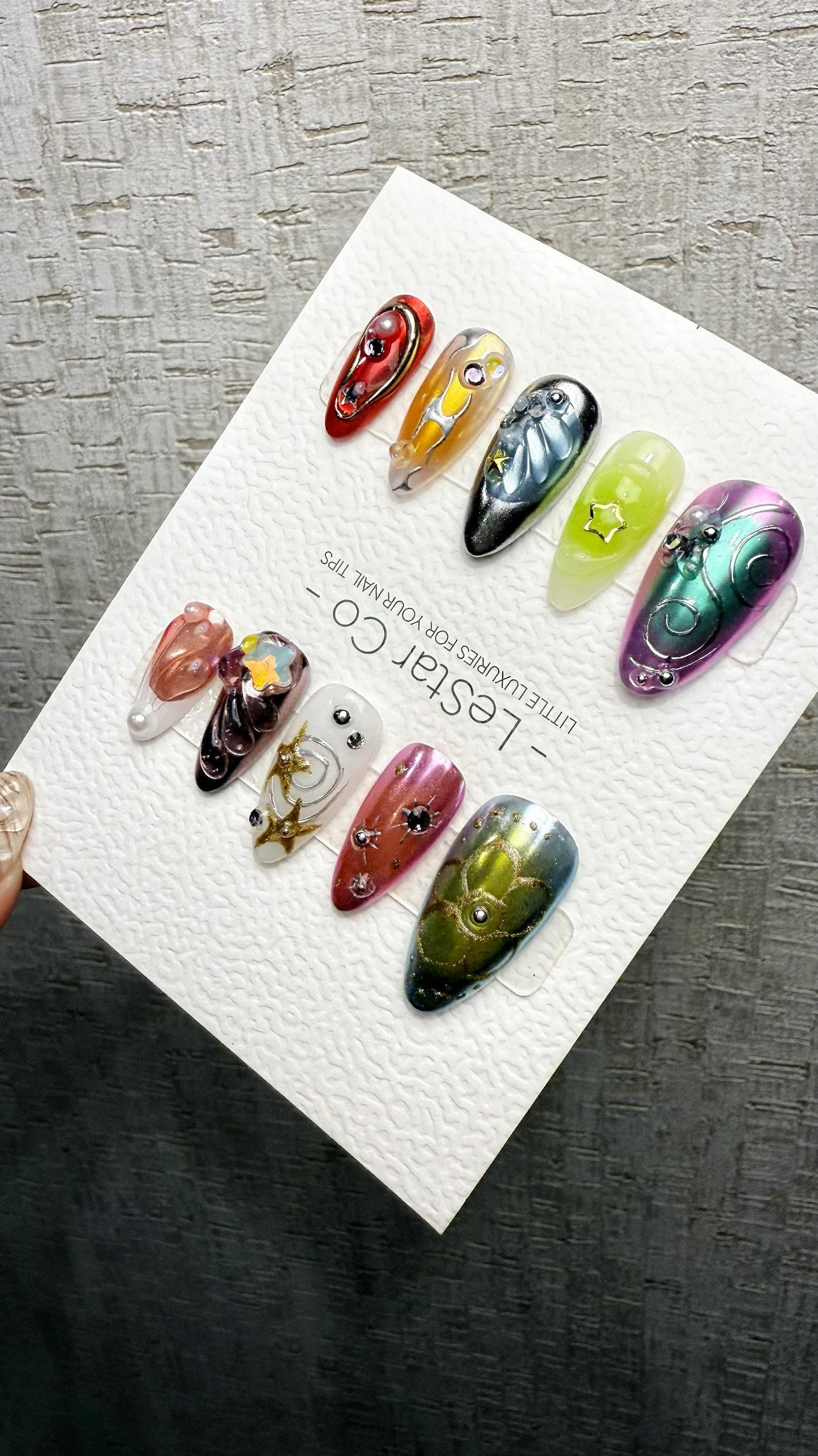 Reusable Celestial Symphony | Premium Handmade Press on Nails Gel | Fake Nails | Cute Pressons Gel Nail Artist faux nails QN1057
