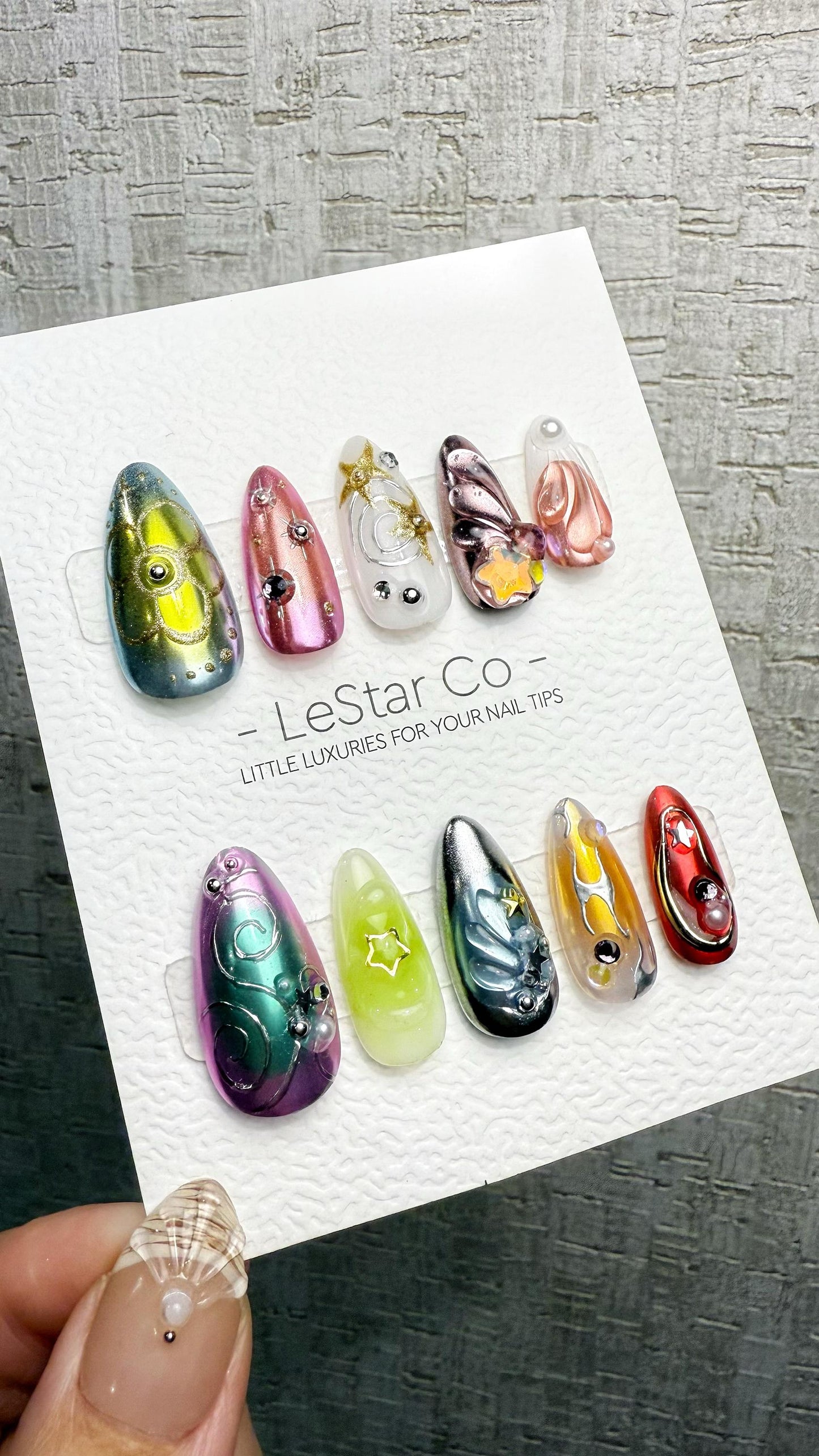 Reusable Celestial Symphony | Premium Handmade Press on Nails Gel | Fake Nails | Cute Pressons Gel Nail Artist faux nails QN1057