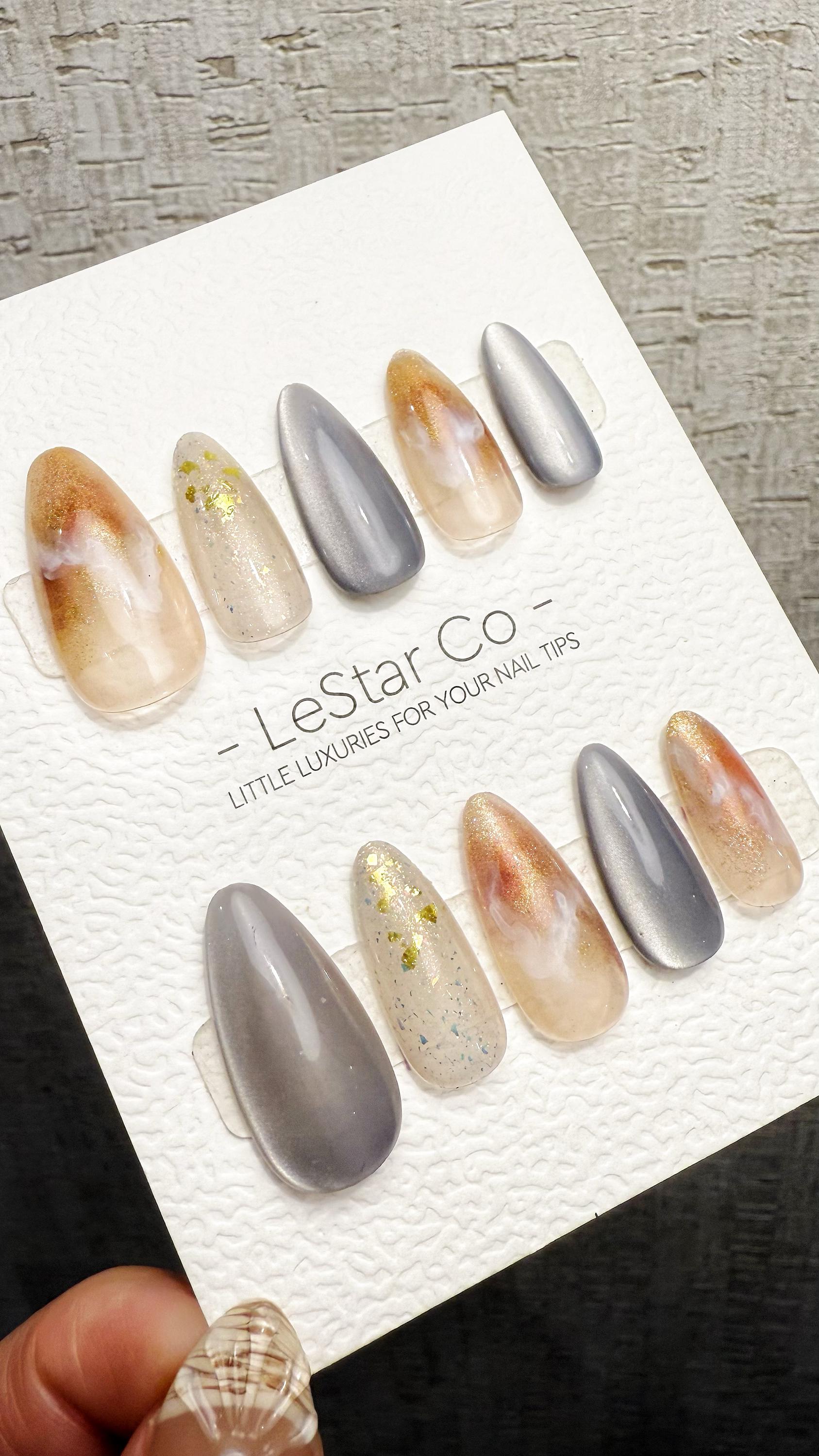 Reusable Golden Mist Veil| Premium Handmade Press on Nails Gel | Fake Nails | Cute Pressons Gel Nail Artist faux nails QN1058