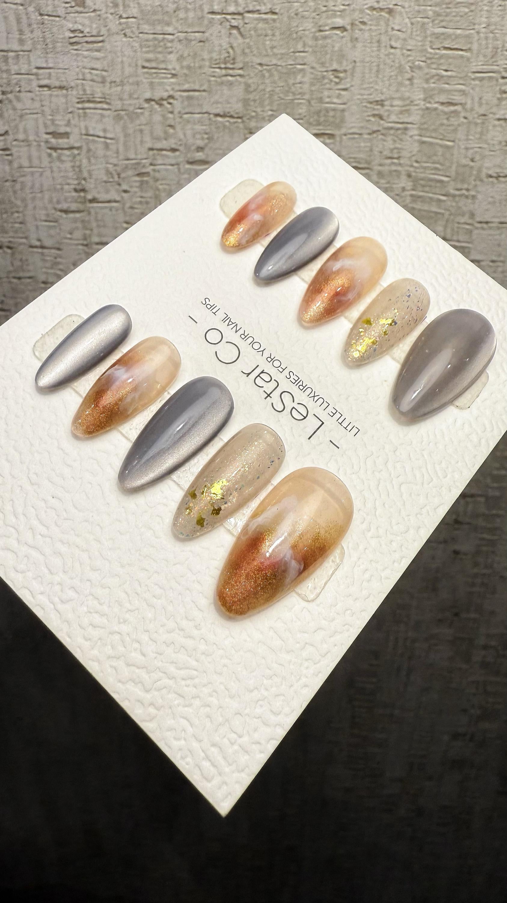 Reusable Golden Mist Veil| Premium Handmade Press on Nails Gel | Fake Nails | Cute Pressons Gel Nail Artist faux nails QN1058