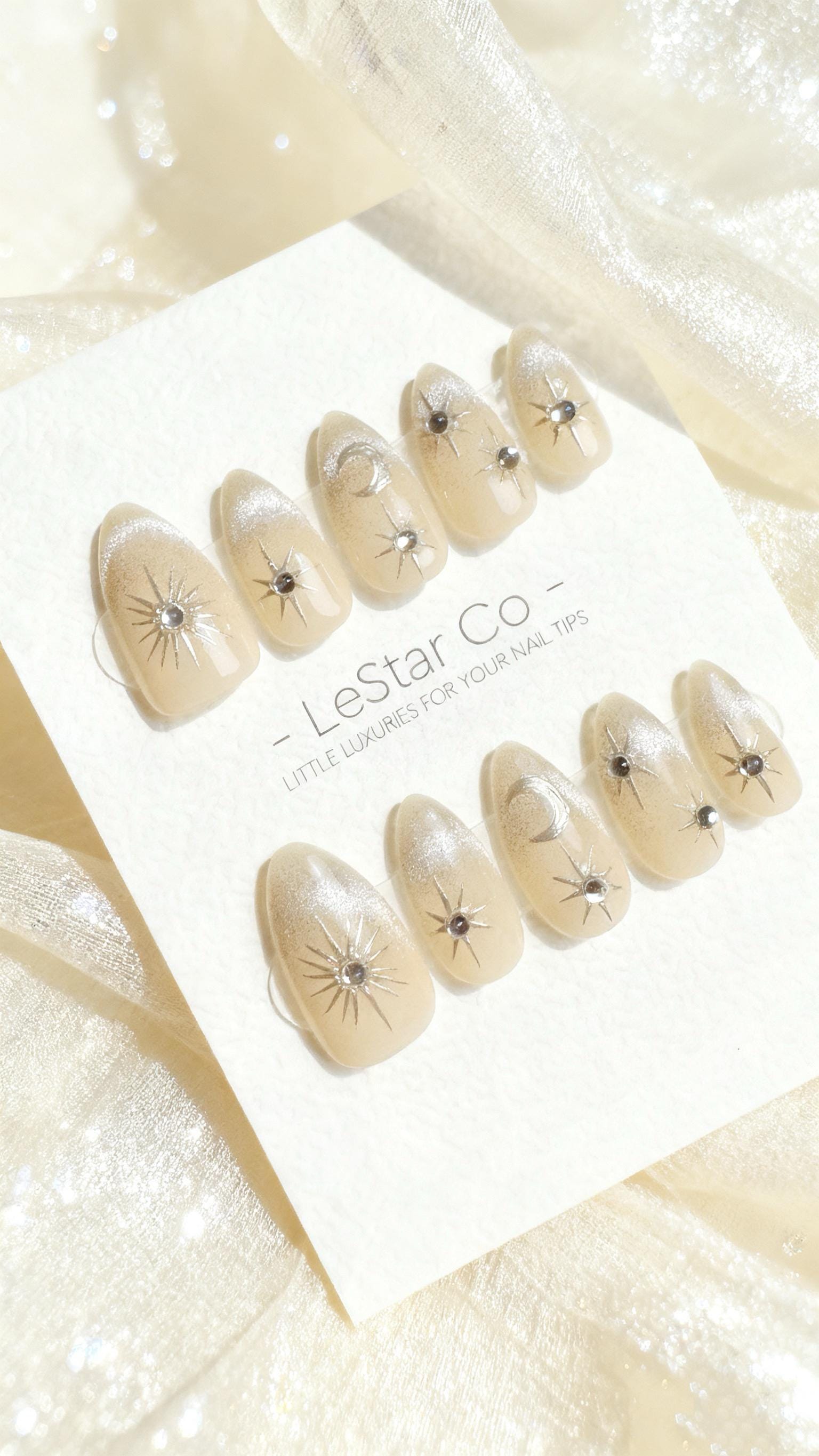 Reusable Celestial Gleam Cat Eye Effect French Tip| Premium Handmade Press on Nails Gel | Fake Nails | Cute Pressons Gel Nail faux nails