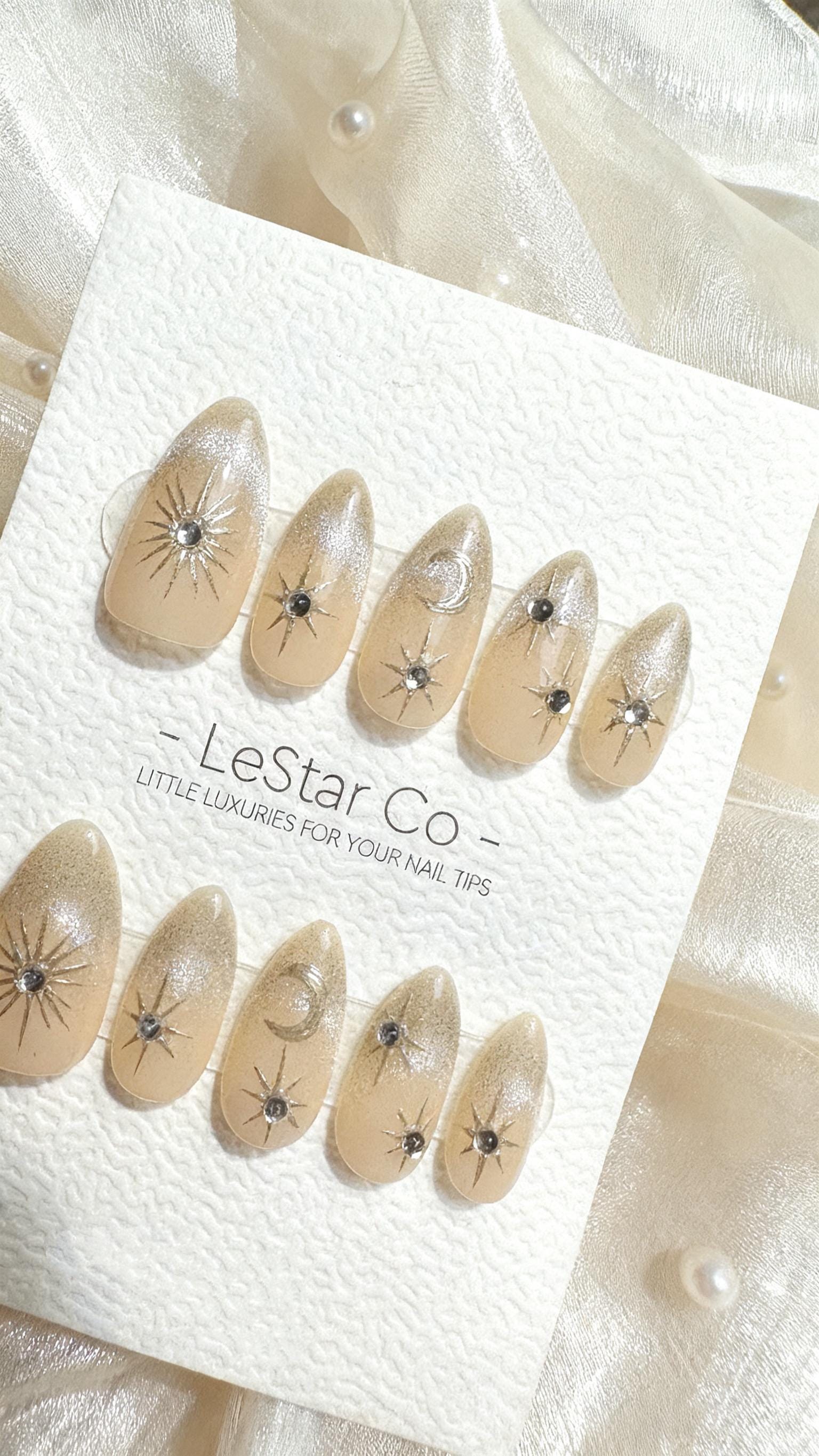 Reusable Celestial Gleam Cat Eye Effect French Tip| Premium Handmade Press on Nails Gel | Fake Nails | Cute Pressons Gel Nail faux nails