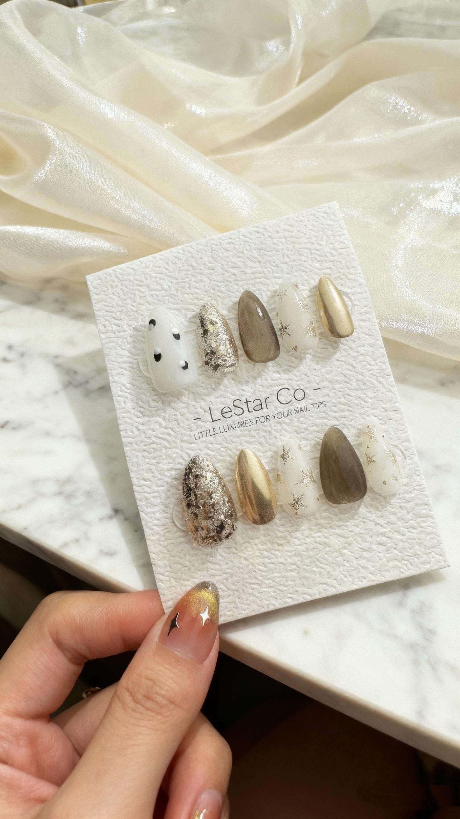 Reusable Gilded Night Sky |Premium Handmade Press on Nails Gel | Fake Nails | Cute Pressons Nail Artist faux nails ML567
