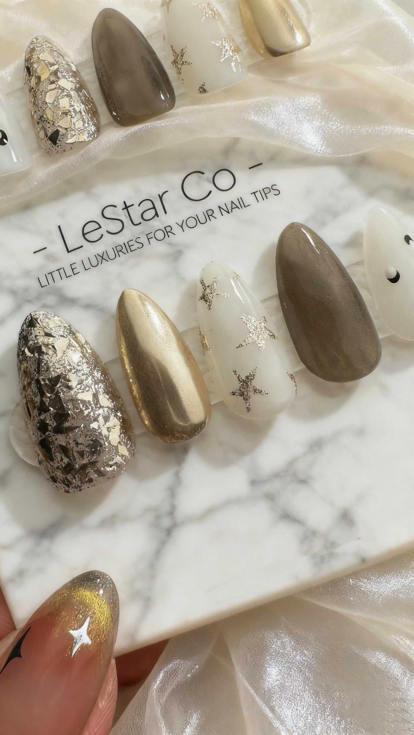 Reusable Gilded Night Sky |Premium Handmade Press on Nails Gel | Fake Nails | Cute Pressons Nail Artist faux nails ML567