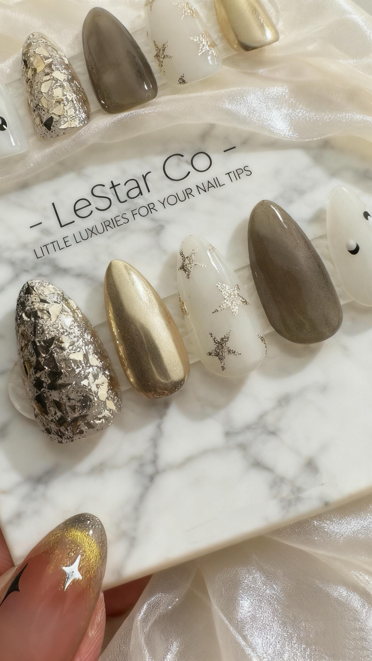 Reusable Gilded Night Sky |Premium Handmade Press on Nails Gel | Fake Nails | Cute Pressons Nail Artist faux nails ML567