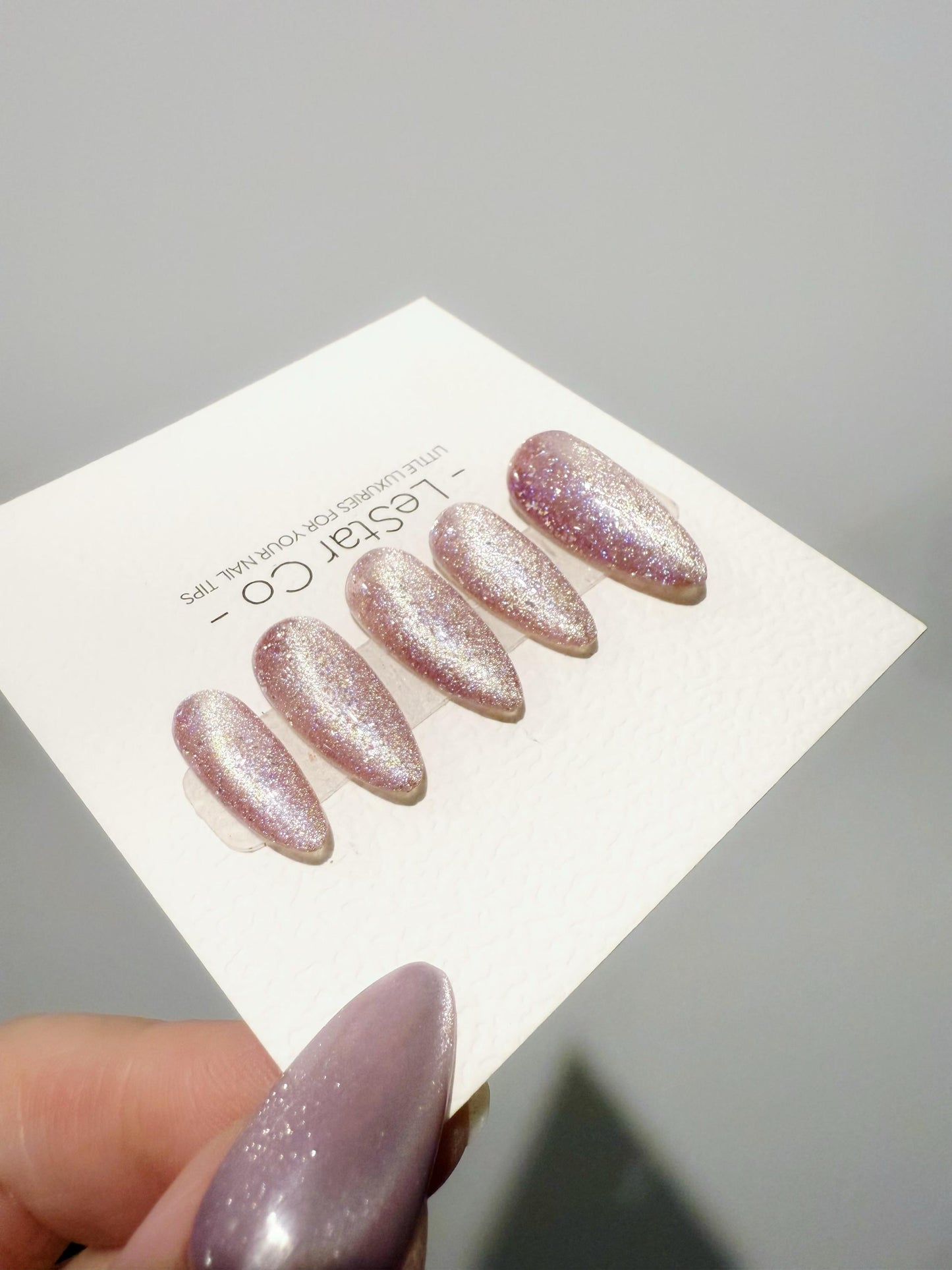 Reusable Celestial Lilac Sparkle Cat Eye Effect| Premium Handmade Press on Nails Gel | Fake Nails | Cute Pressons Gel Nail Artist faux nails