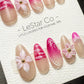 Reusable Blush Blossom Breeze 3D Flower Pink Tip | Premium Handmade Press on Nails Gel | Fake Nails | Cute Pressons Gel faux nails TMR1050