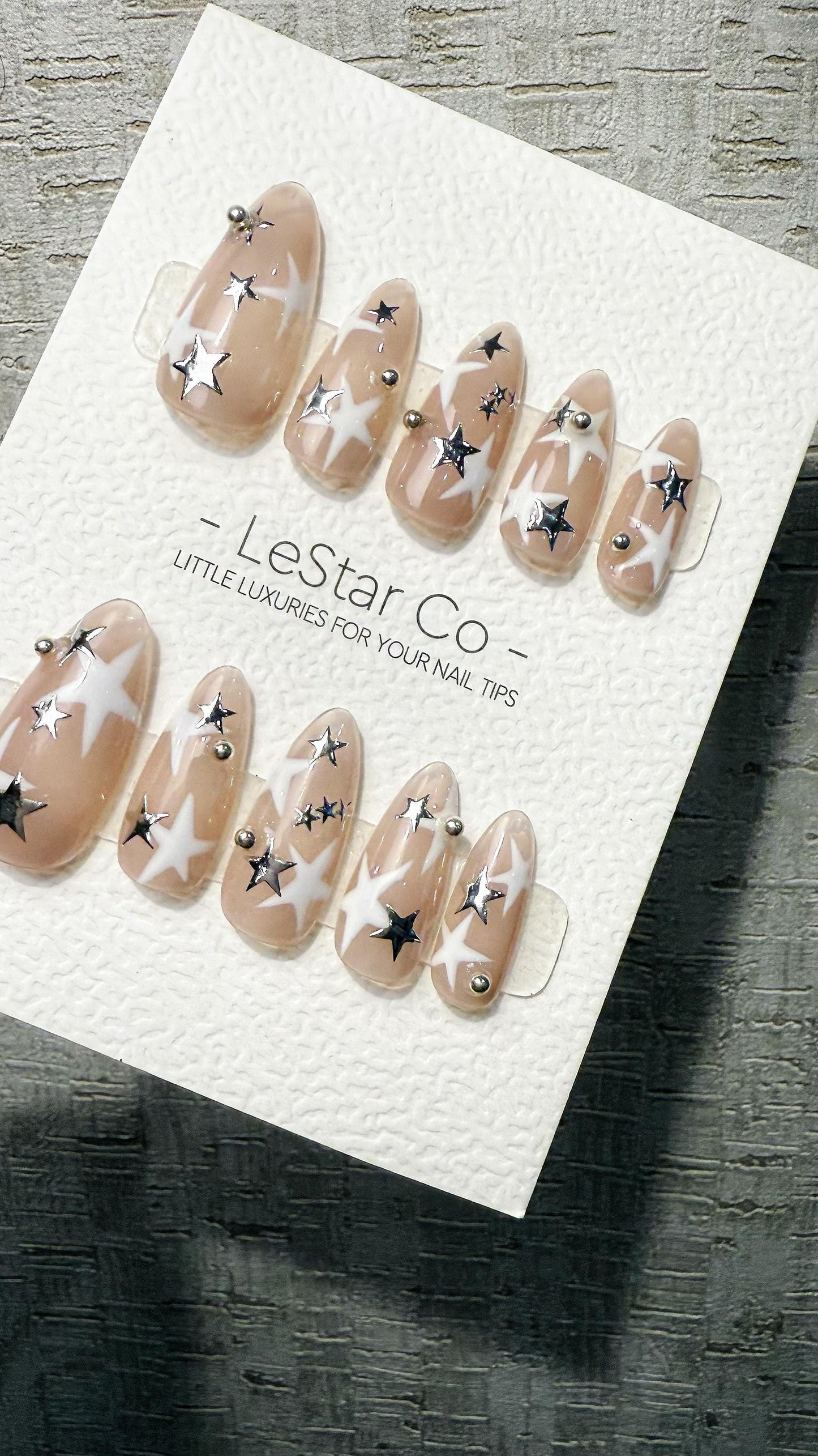 Reusable Starlit Illusion Silver Star| Premium Handmade Press on Nails Gel | Fake Nails | Cute Pressons Gel Nail Artist faux nails TMR1051