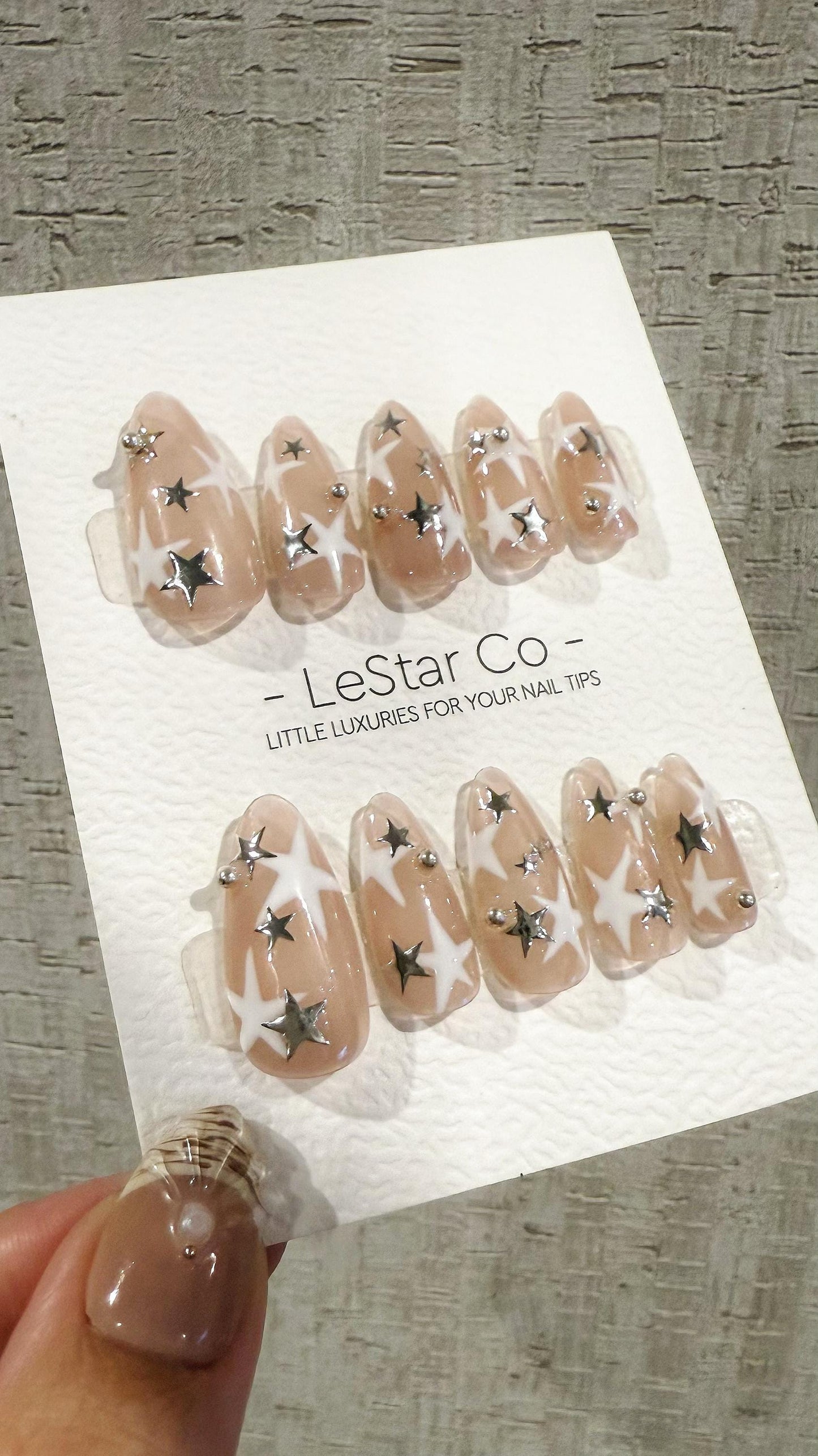 Reusable Starlit Illusion Silver Star| Premium Handmade Press on Nails Gel | Fake Nails | Cute Pressons Gel Nail Artist faux nails TMR1051