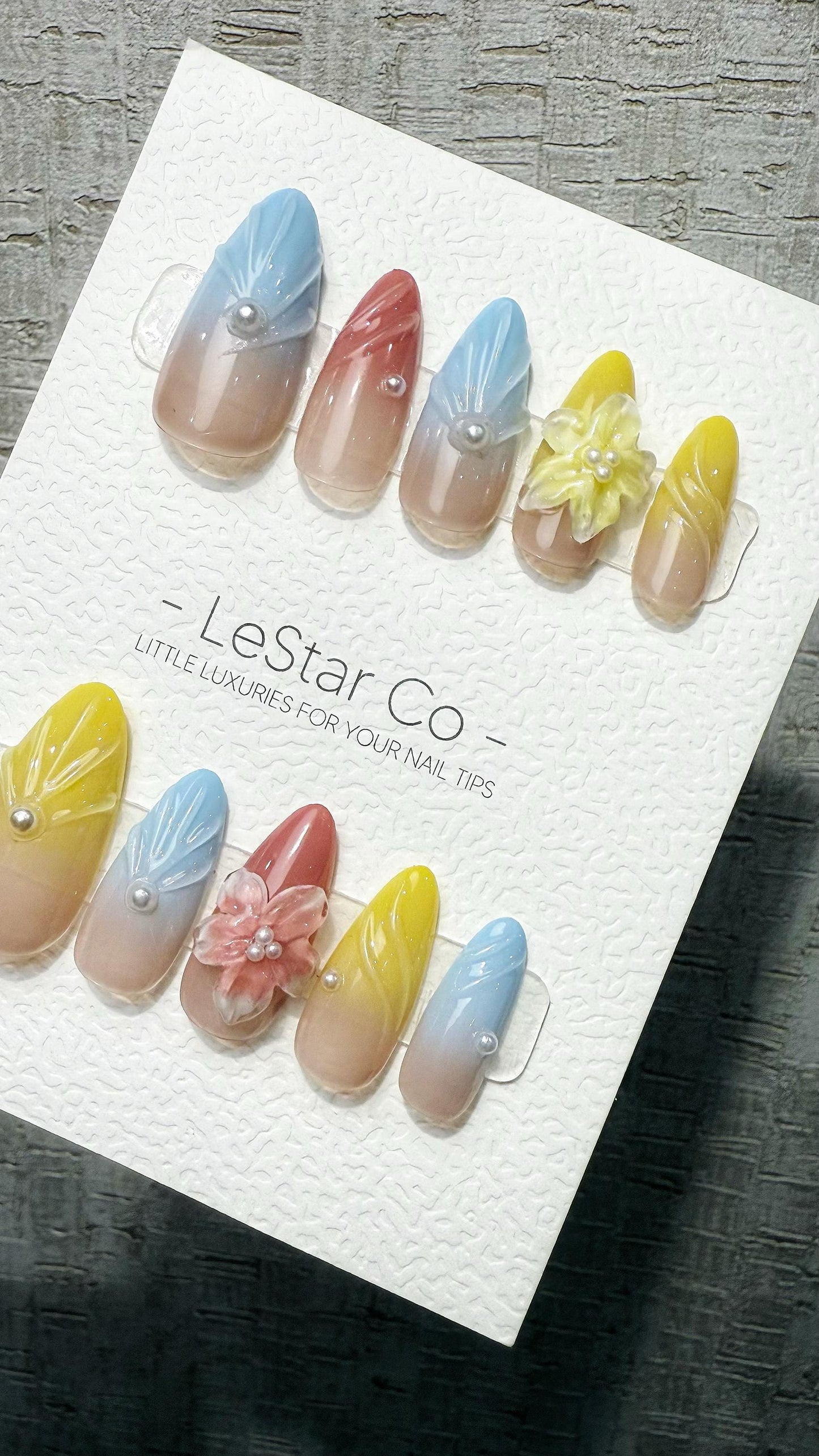 Reusable Pastel Petals 3D Flower Pink Tip | Premium Handmade Press on Nails Gel | Fake Nails | Cute Pressons Gel faux nails TMR1052