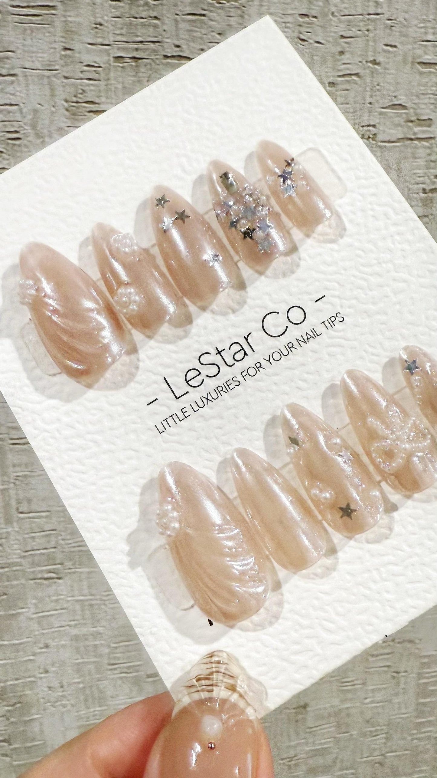 Reusable Celestial Pearls| Premium Handmade Press on Nails Gel | Fake Nails | Cute Pressons Gel Nail Artist faux nails TMR1053