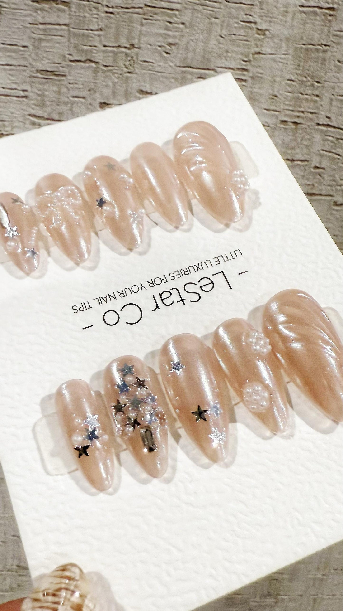 Reusable Celestial Pearls| Premium Handmade Press on Nails Gel | Fake Nails | Cute Pressons Gel Nail Artist faux nails TMR1053