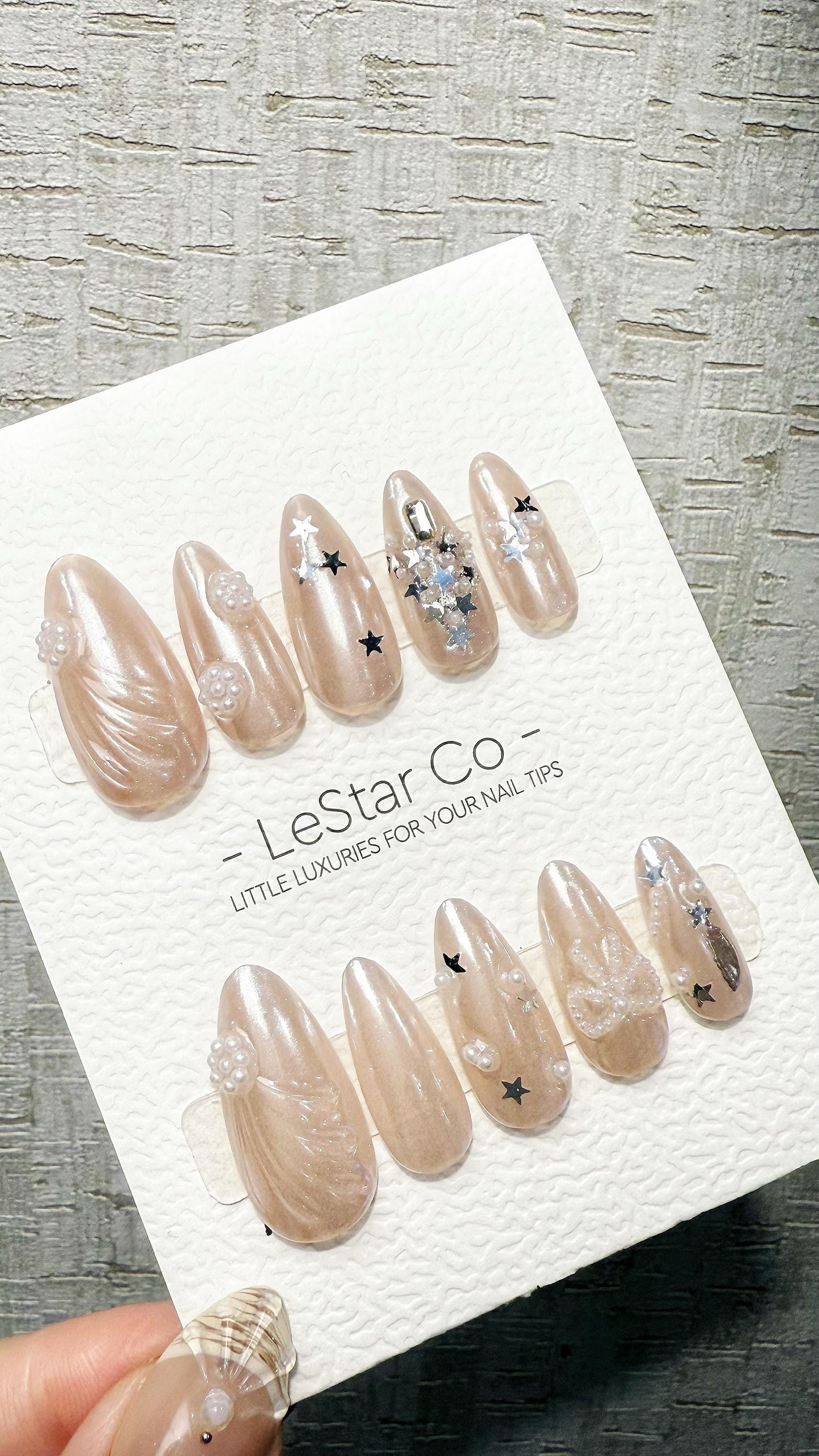 Reusable Celestial Pearls| Premium Handmade Press on Nails Gel | Fake Nails | Cute Pressons Gel Nail Artist faux nails TMR1053