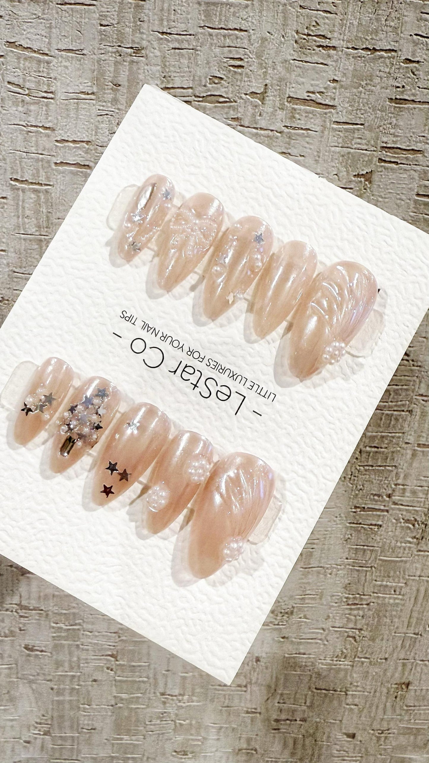 Reusable Celestial Pearls| Premium Handmade Press on Nails Gel | Fake Nails | Cute Pressons Gel Nail Artist faux nails TMR1053