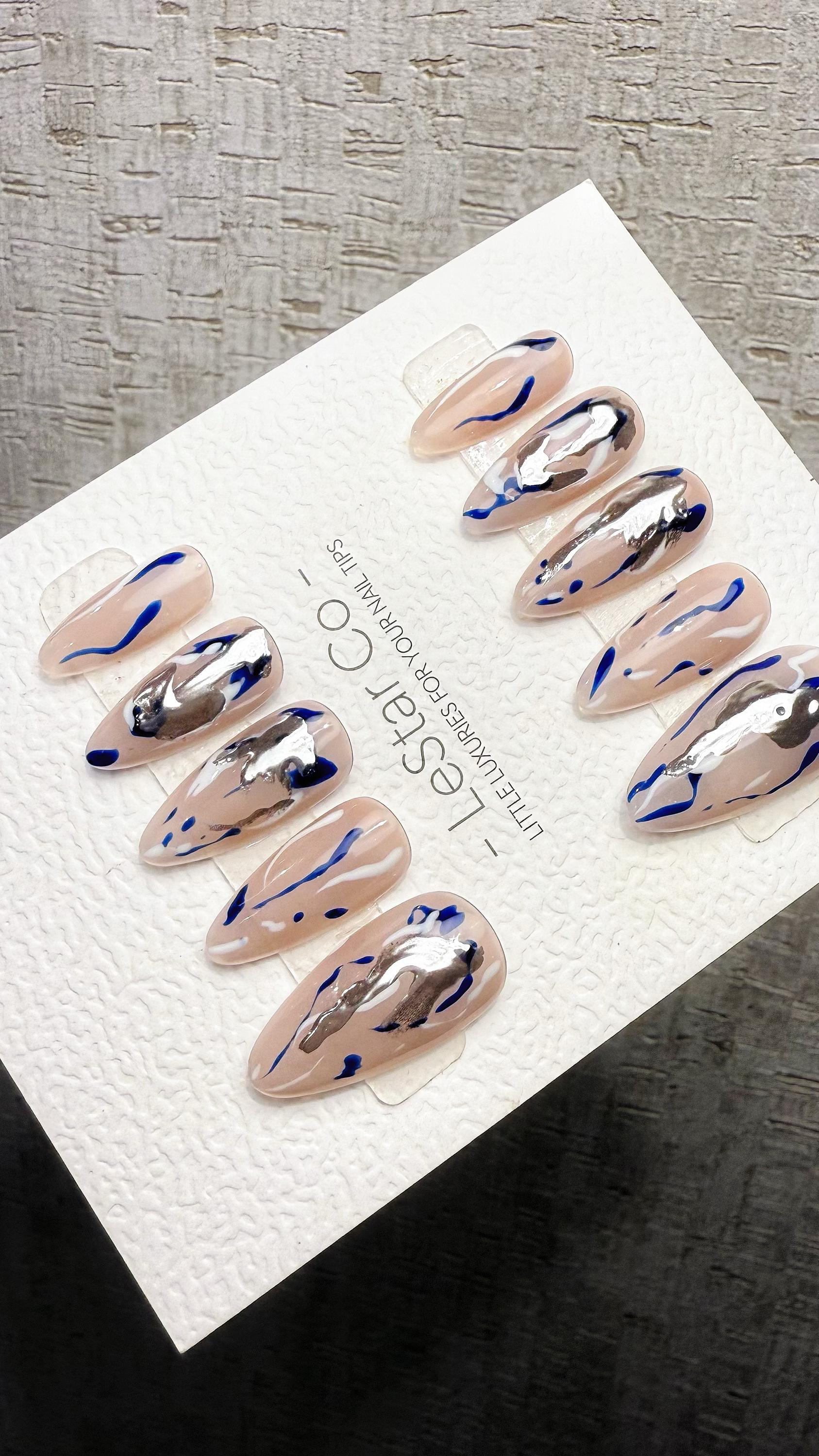 Reusable Metallic Flow|Premium Handmade Press on Nails Gel | Fake Nails | Cute Pressons Nail Artist faux nails TMR1054