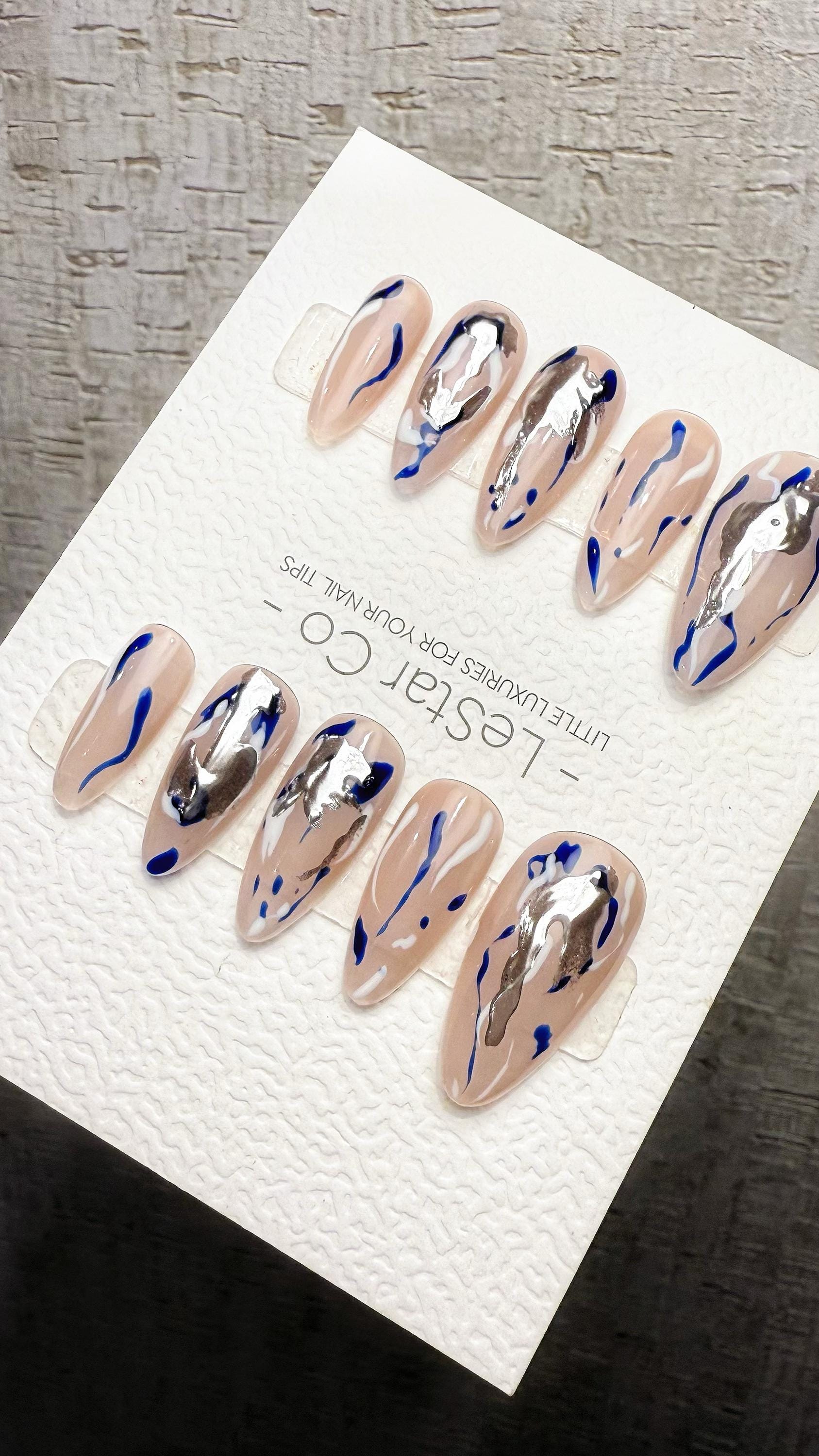 Reusable Metallic Flow|Premium Handmade Press on Nails Gel | Fake Nails | Cute Pressons Nail Artist faux nails TMR1054
