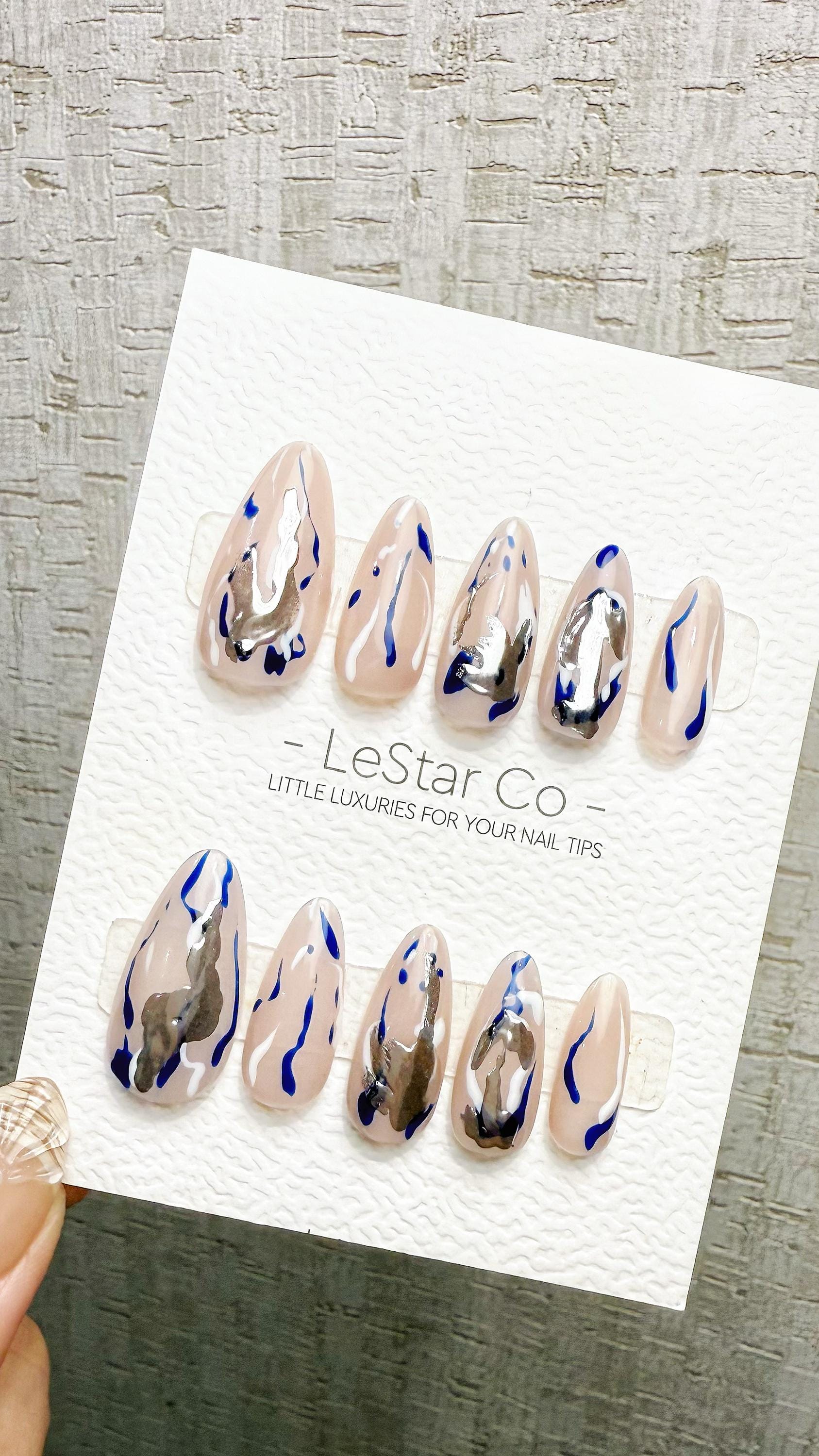 Reusable Metallic Flow|Premium Handmade Press on Nails Gel | Fake Nails | Cute Pressons Nail Artist faux nails TMR1054