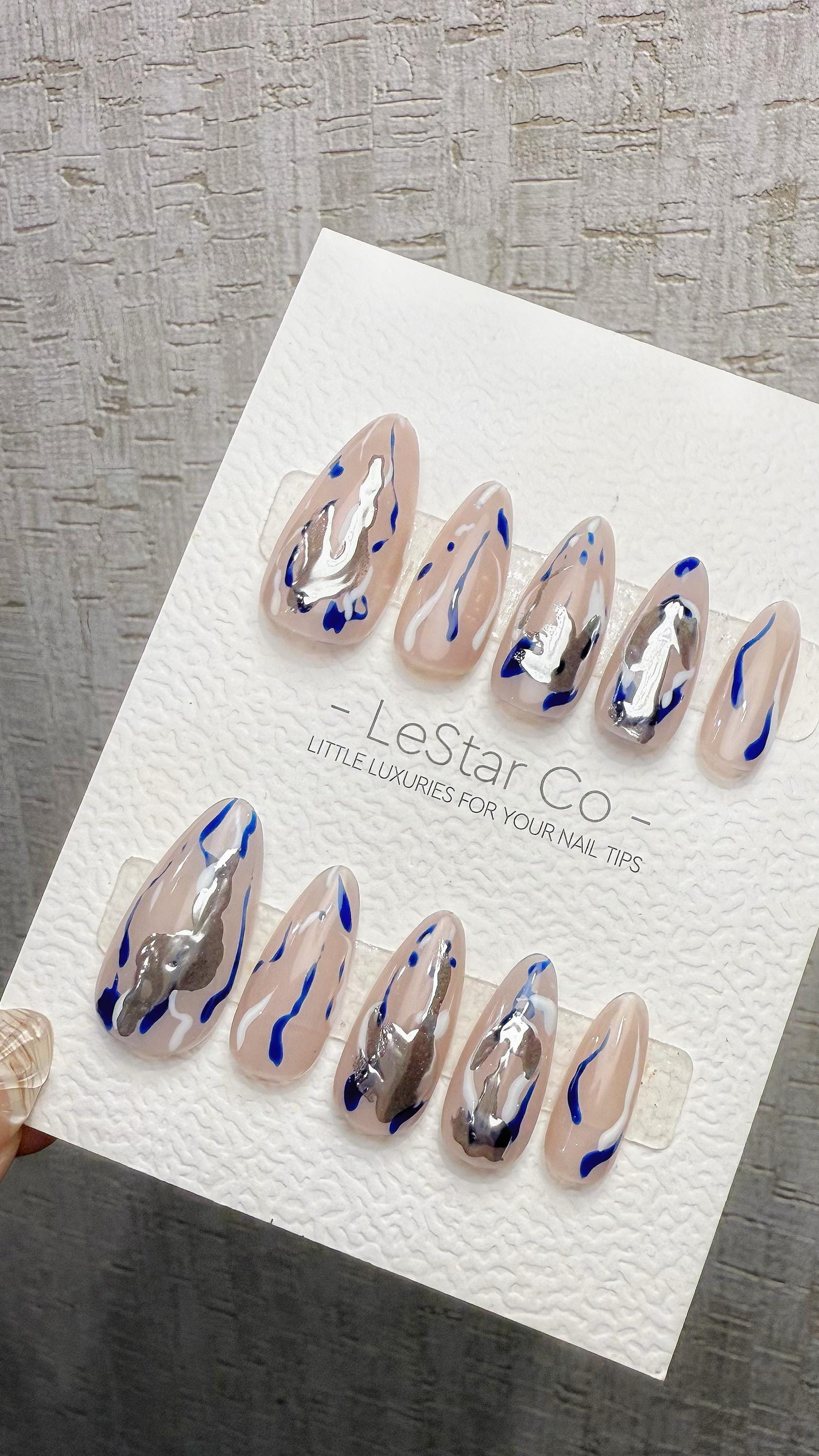 Reusable Metallic Flow|Premium Handmade Press on Nails Gel | Fake Nails | Cute Pressons Nail Artist faux nails TMR1054