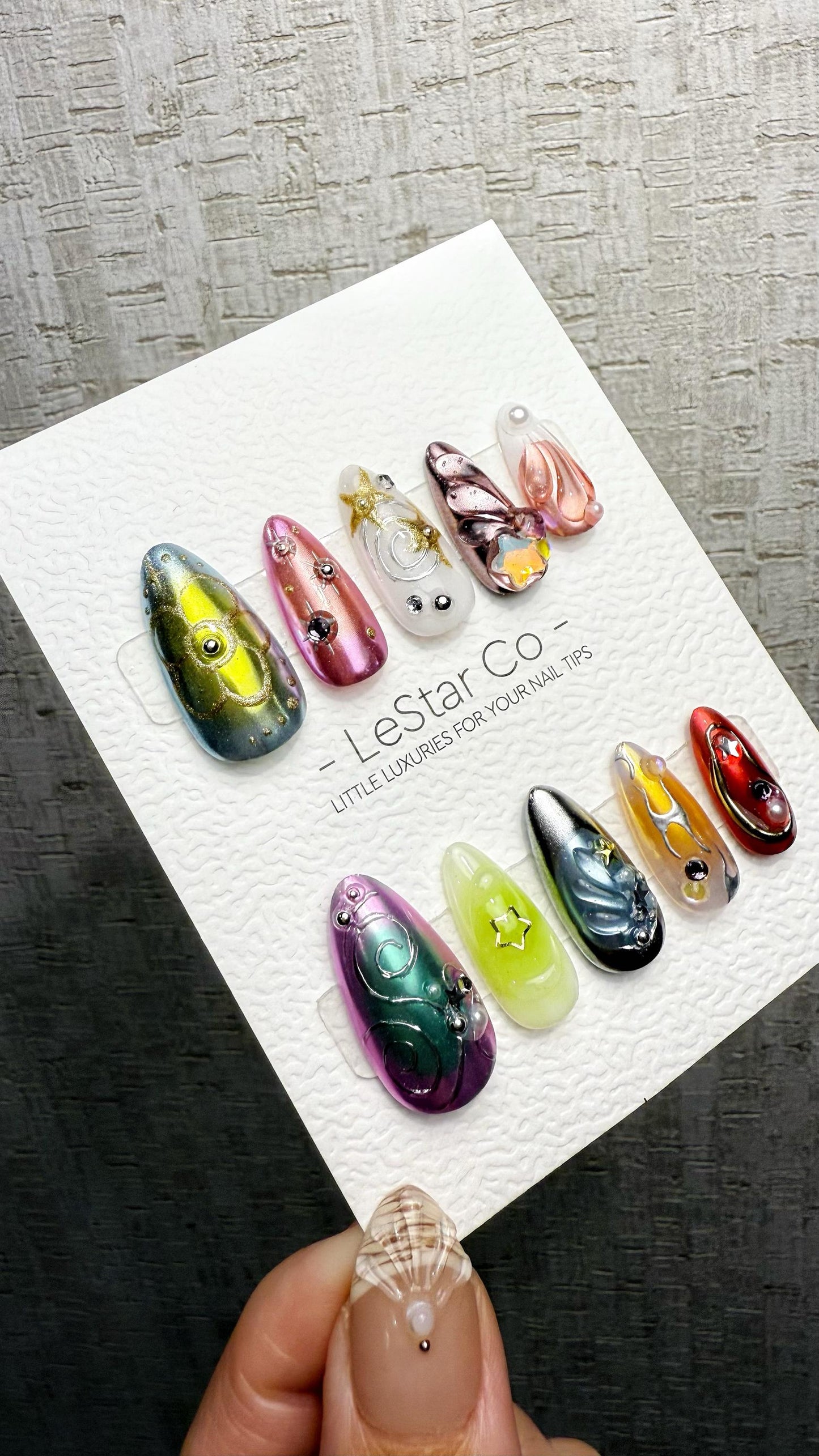 Reusable Celestial Symphony | Premium Handmade Press on Nails Gel | Fake Nails | Cute Pressons Gel Nail Artist faux nails QN1057