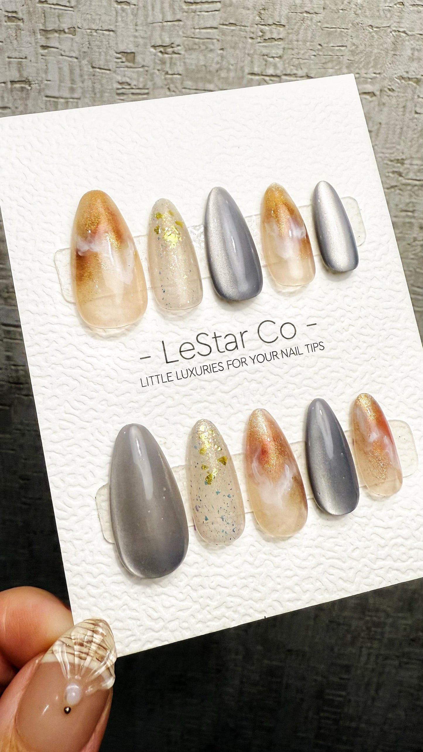Reusable Golden Mist Veil| Premium Handmade Press on Nails Gel | Fake Nails | Cute Pressons Gel Nail Artist faux nails QN1058