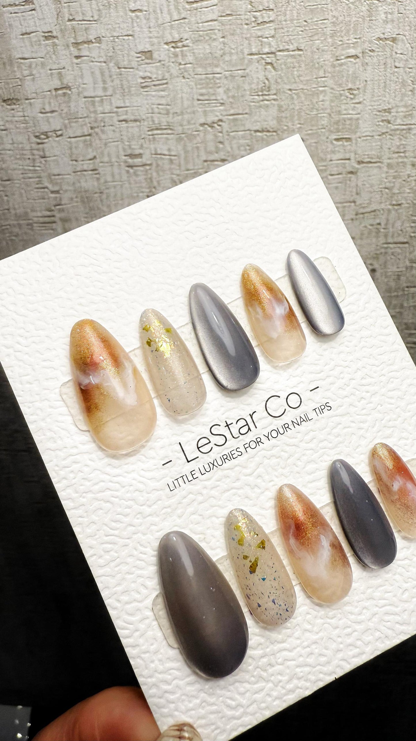 Reusable Golden Mist Veil| Premium Handmade Press on Nails Gel | Fake Nails | Cute Pressons Gel Nail Artist faux nails QN1058