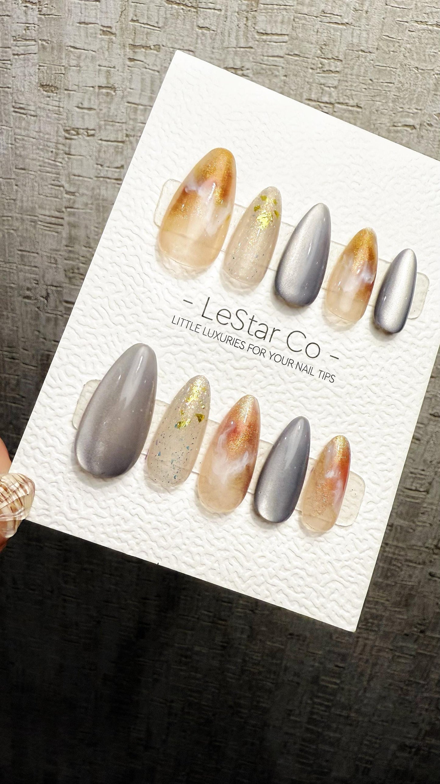 Reusable Golden Mist Veil| Premium Handmade Press on Nails Gel | Fake Nails | Cute Pressons Gel Nail Artist faux nails QN1058
