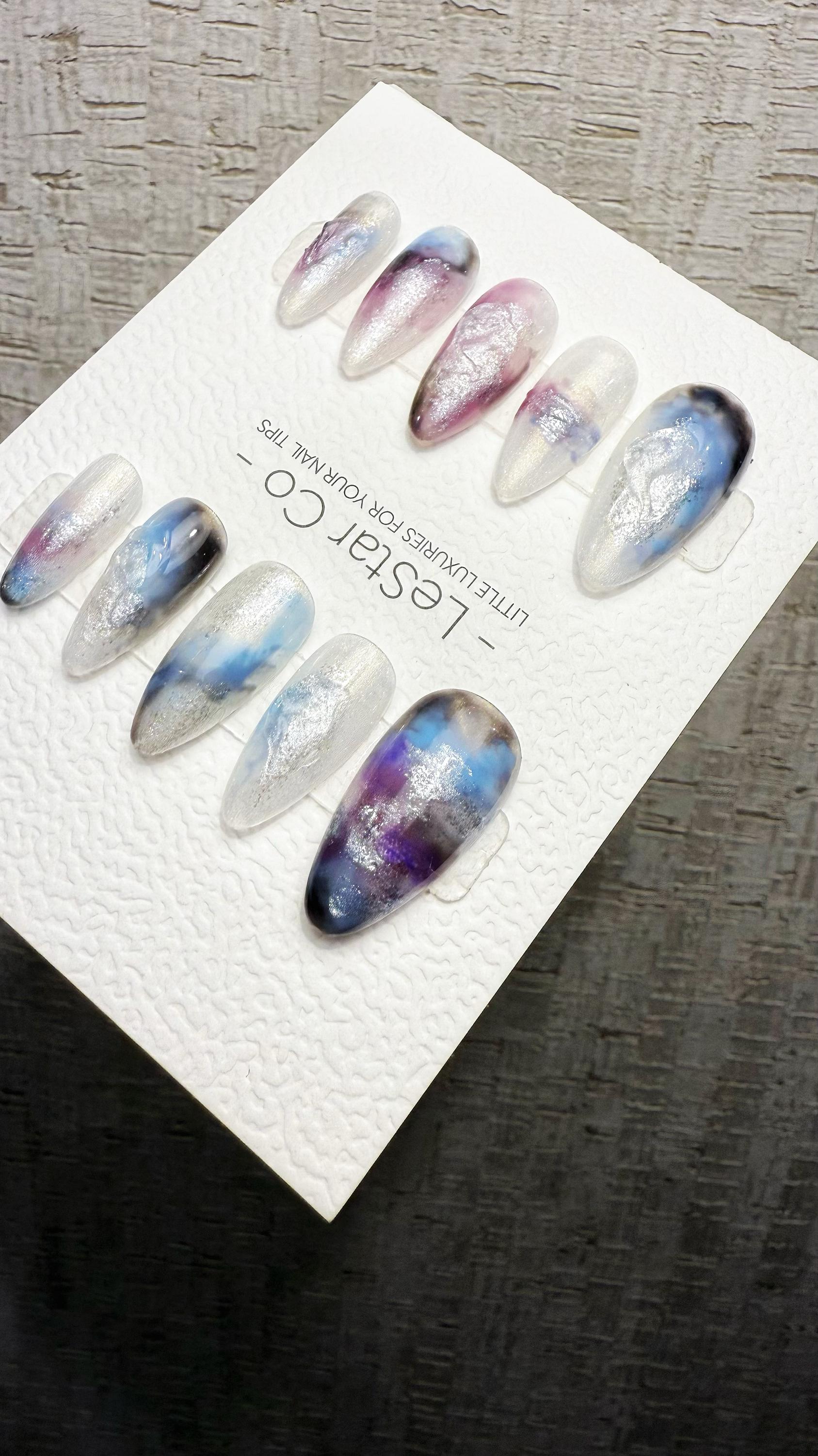 Reusable Cosmic Veil| Premium Handmade Press on Nails Gel | Fake Nails | Cute Pressons Gel Nail Artist faux nails QN1059