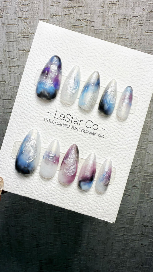 Reusable Cosmic Veil| Premium Handmade Press on Nails Gel | Fake Nails | Cute Pressons Gel Nail Artist faux nails QN1059