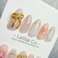 4for3 Timed Offer)Reusable Blush Bow Dream Cat Eye Effect| Premium Handmade Press on Nails Gel | Fake Nails | Cute Pressons Gel Nail MC1060