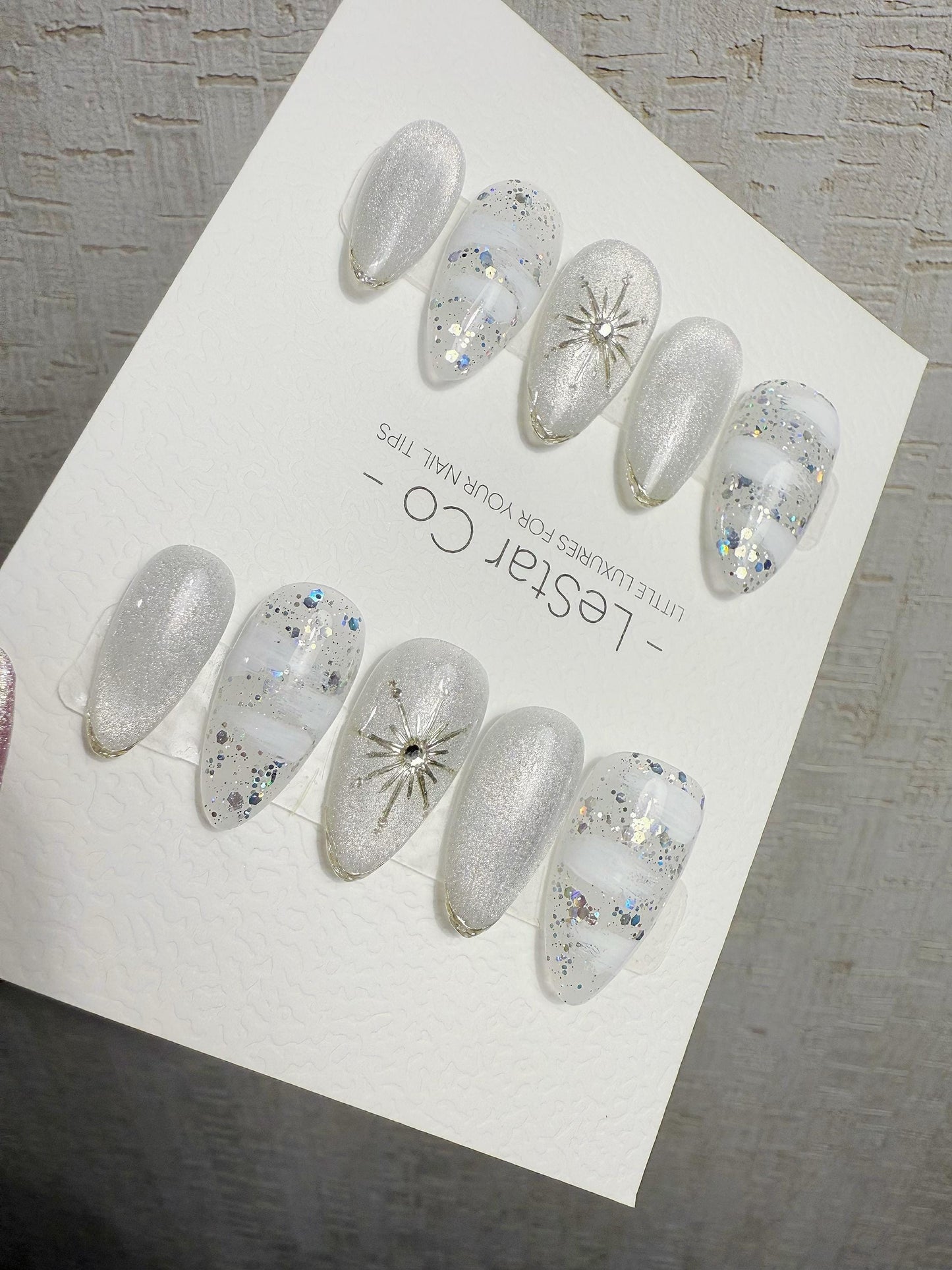 4for3 Timed Offer)Reusable Winter Halo Cat Eye Effect| Premium Handmade Press on Nails Gel | Fake Nails | Cute Pressons Gel Nail MC1062