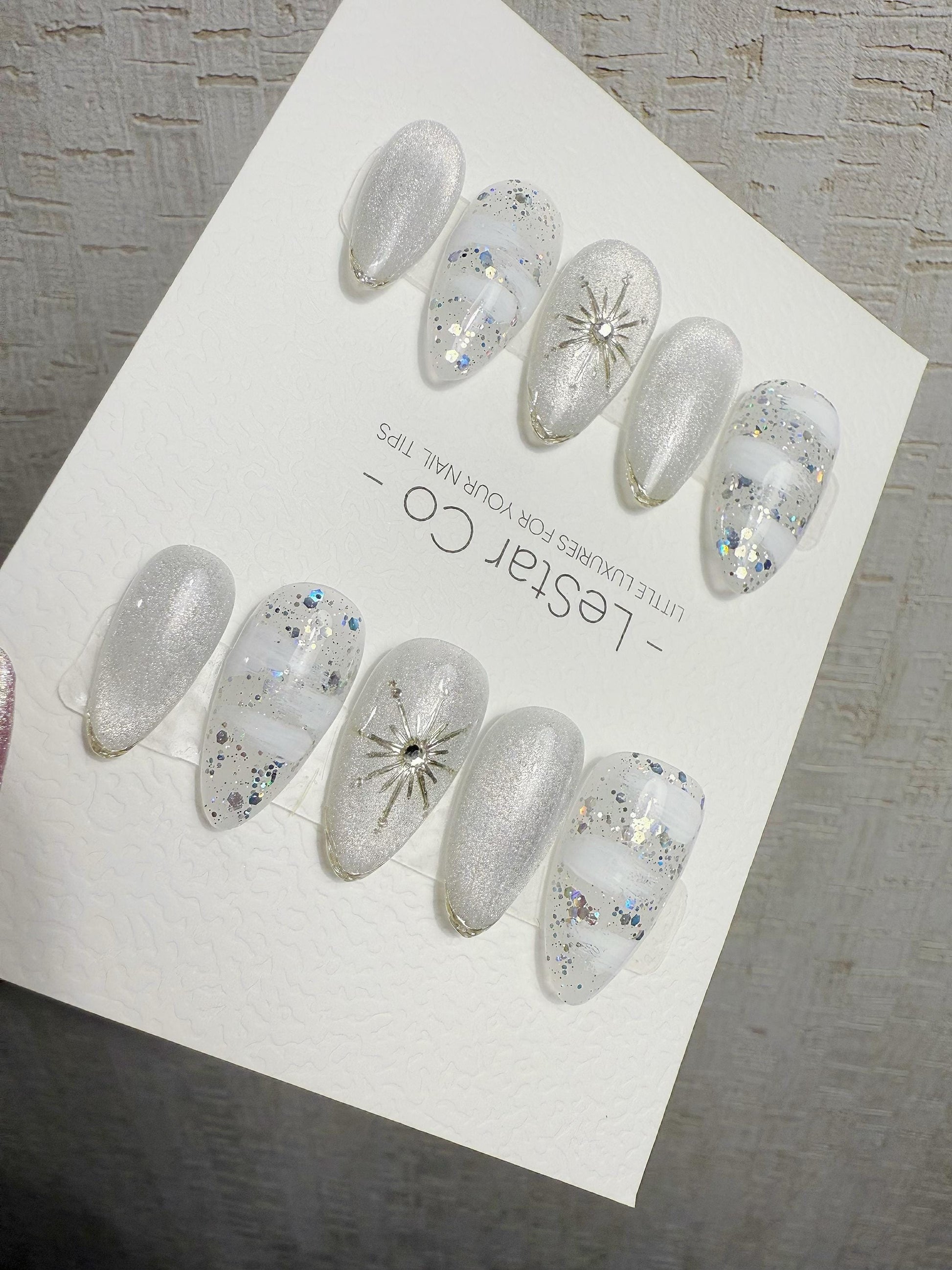 4for3 Timed Offer)Reusable Winter Halo Cat Eye Effect| Premium Handmade Press on Nails Gel | Fake Nails | Cute Pressons Gel Nail MC1062