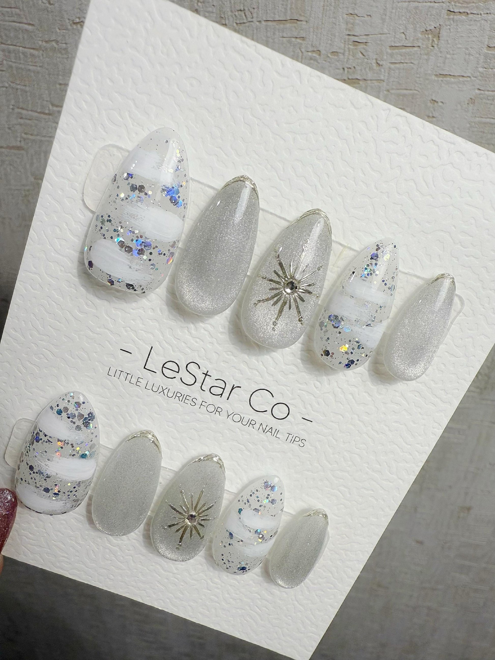 4for3 Timed Offer)Reusable Winter Halo Cat Eye Effect| Premium Handmade Press on Nails Gel | Fake Nails | Cute Pressons Gel Nail MC1062