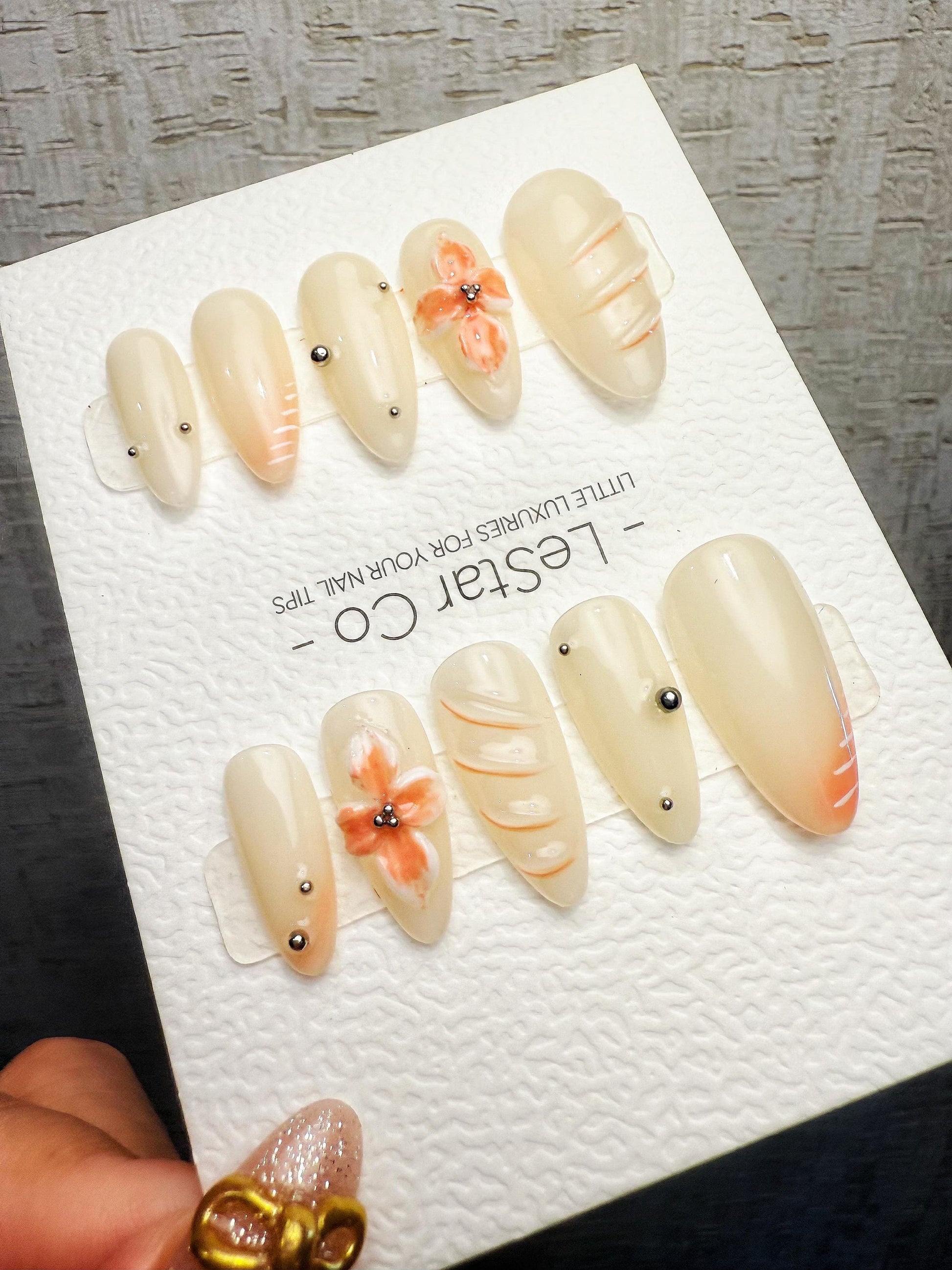 4for3 Timed Offer)Reusable Peach Blossom Veil 3D Petal| Premium Handmade Press on Nails Gel | Fake Nails | Cute Pressons Gel Nail TMR1063