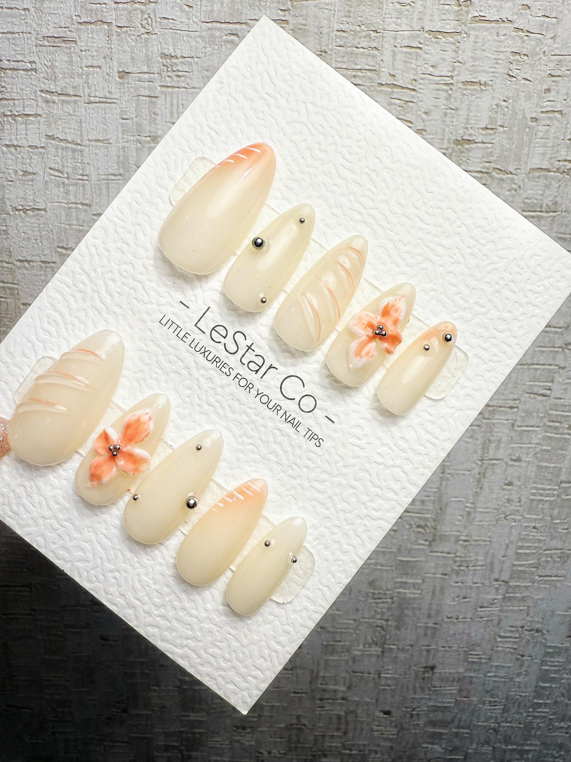 4for3 Timed Offer)Reusable Peach Blossom Veil 3D Petal| Premium Handmade Press on Nails Gel | Fake Nails | Cute Pressons Gel Nail TMR1063