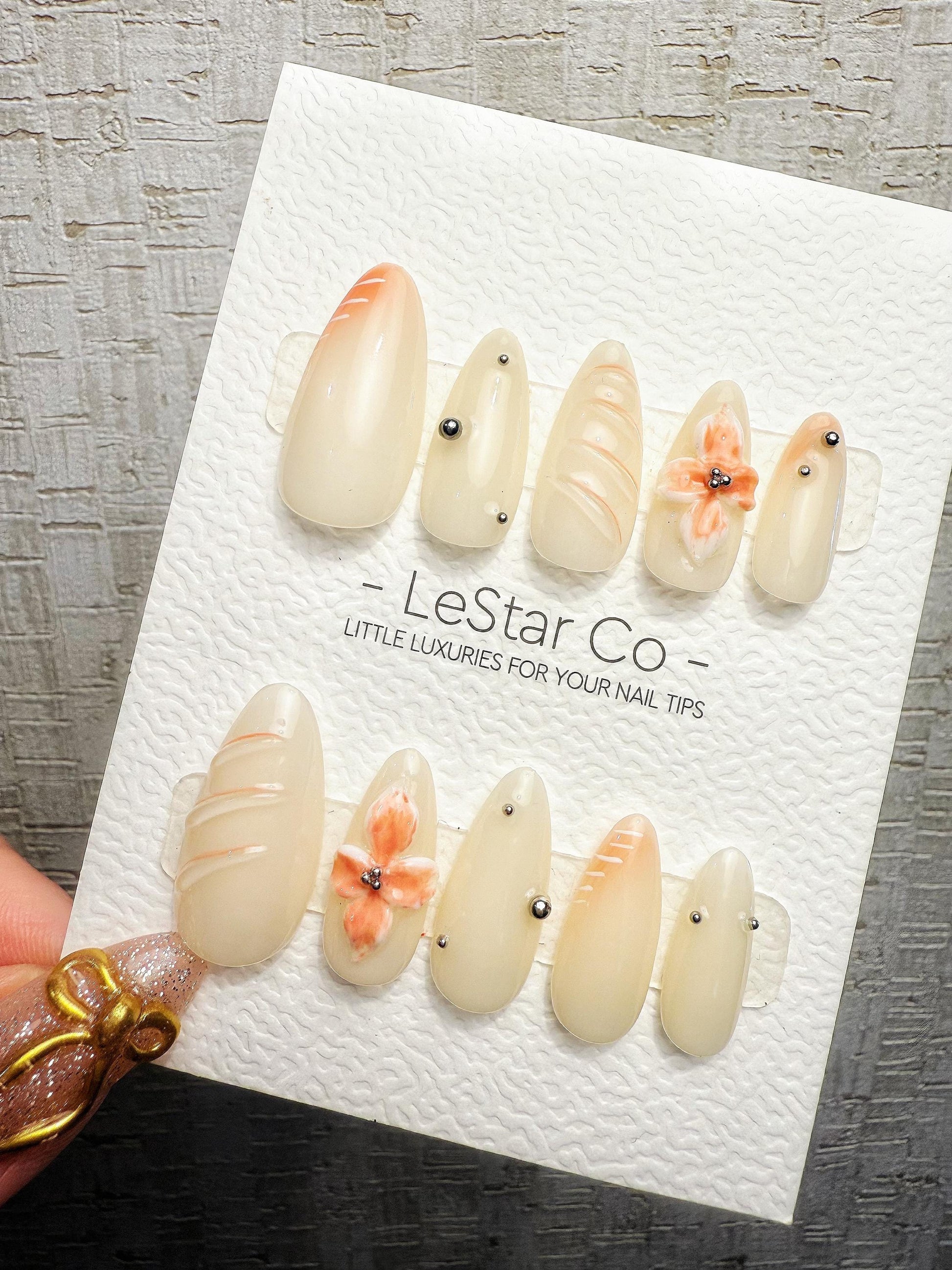 4for3 Timed Offer)Reusable Peach Blossom Veil 3D Petal| Premium Handmade Press on Nails Gel | Fake Nails | Cute Pressons Gel Nail TMR1063