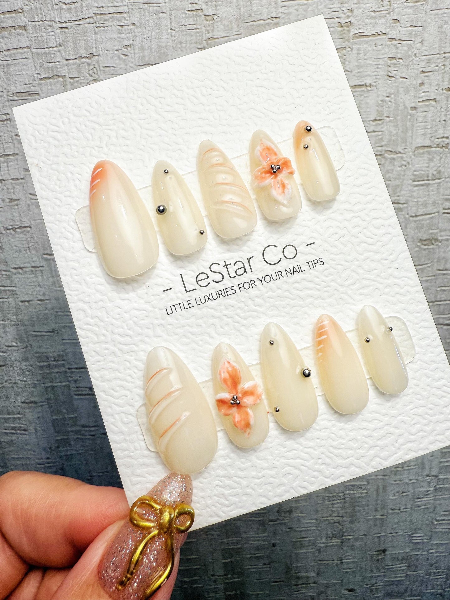 4for3 Timed Offer)Reusable Peach Blossom Veil 3D Petal| Premium Handmade Press on Nails Gel | Fake Nails | Cute Pressons Gel Nail TMR1063