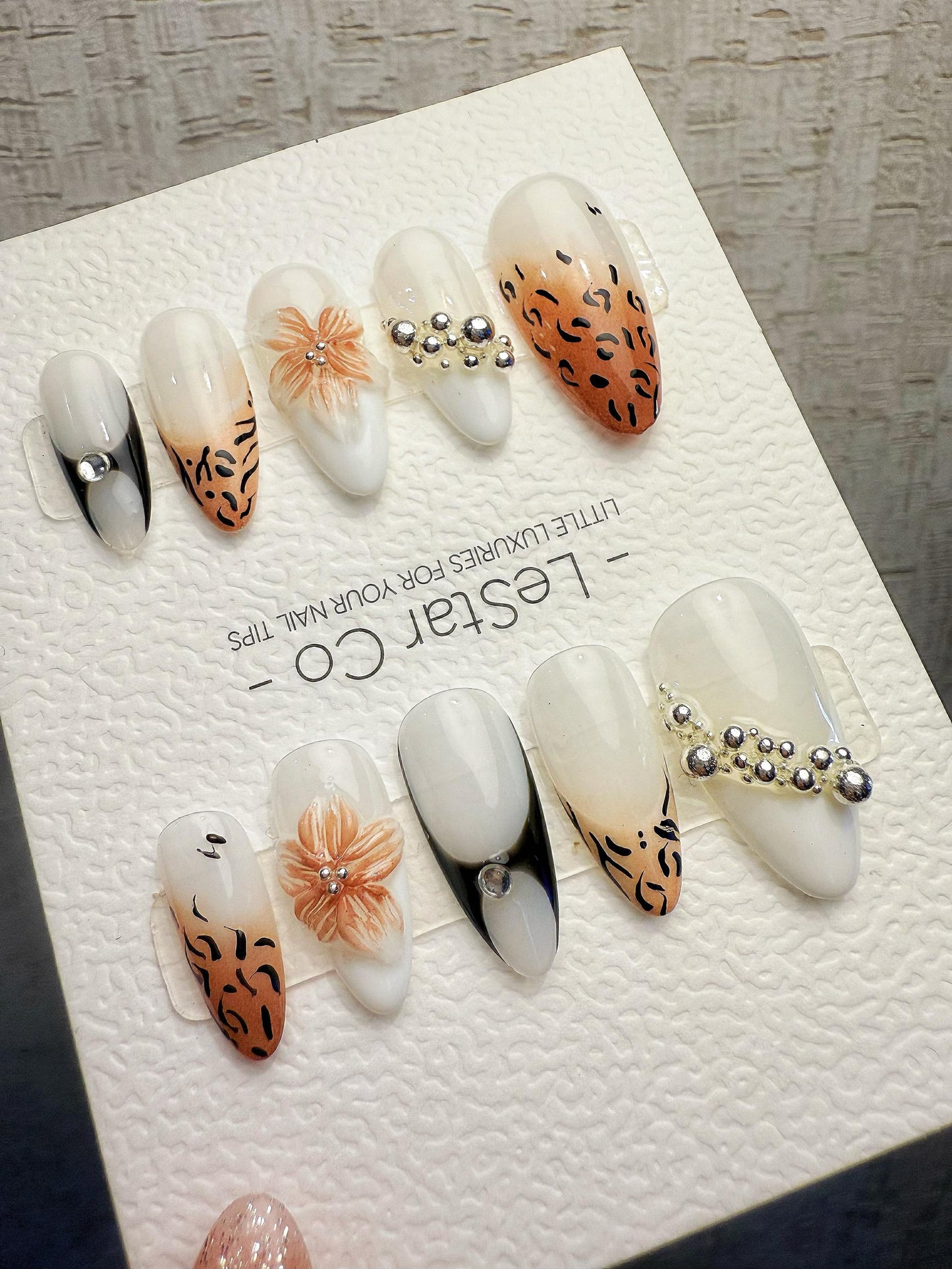 4for3 Timed Offer)Reusable Savanna Bloom 3D Petal| Premium Handmade Press on Nails Gel | Fake Nails | Cute Pressons Gel Nail TMR1064