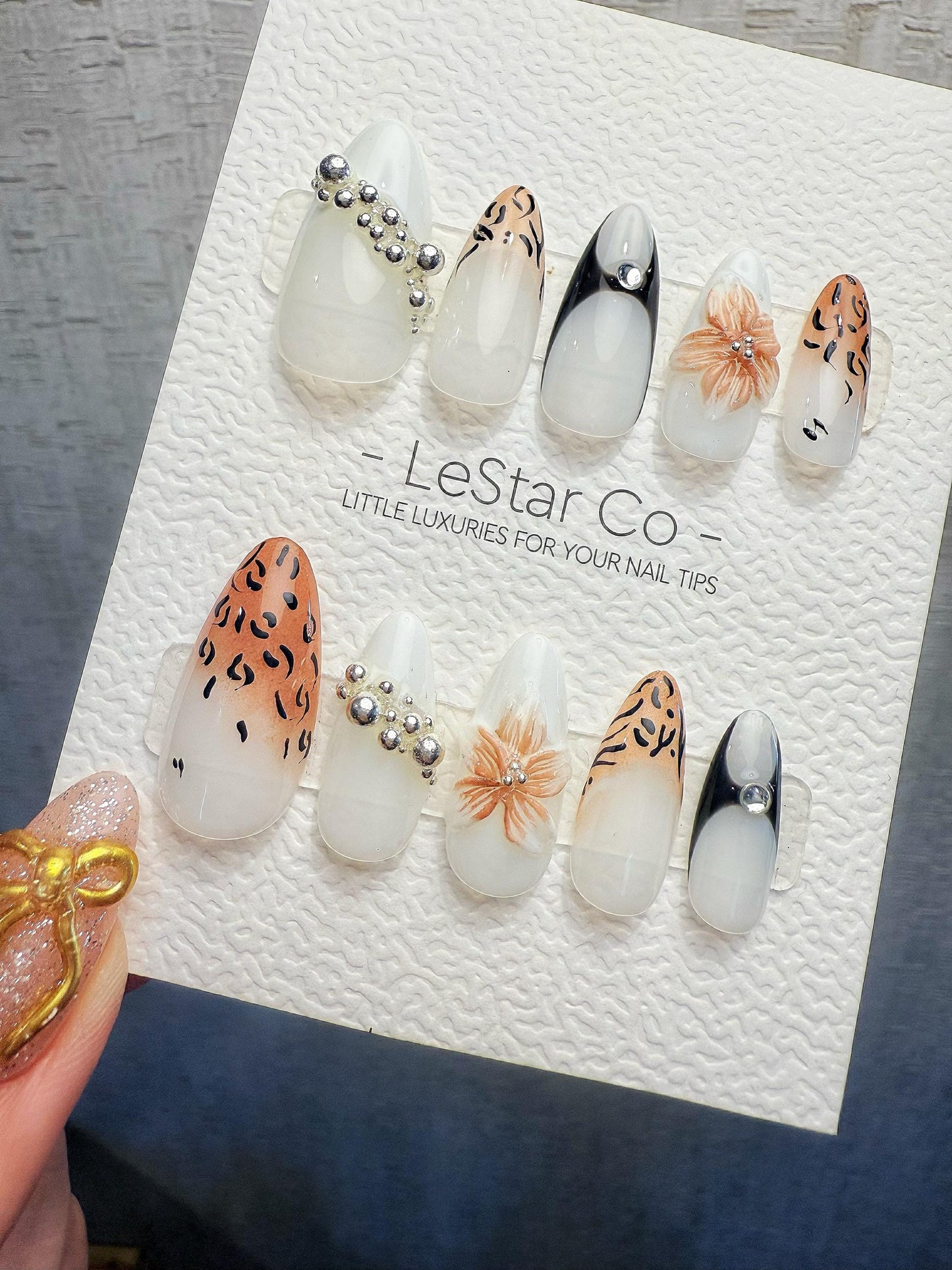 4for3 Timed Offer)Reusable Savanna Bloom 3D Petal| Premium Handmade Press on Nails Gel | Fake Nails | Cute Pressons Gel Nail TMR1064